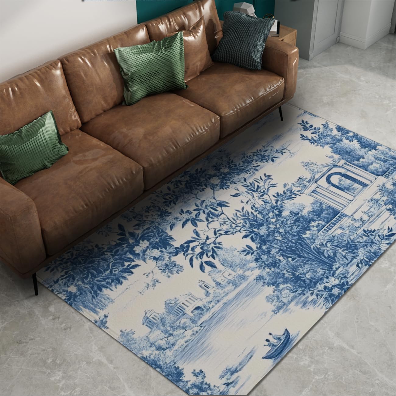 Tapis salle à manger bleu classique pour une entrée cosy