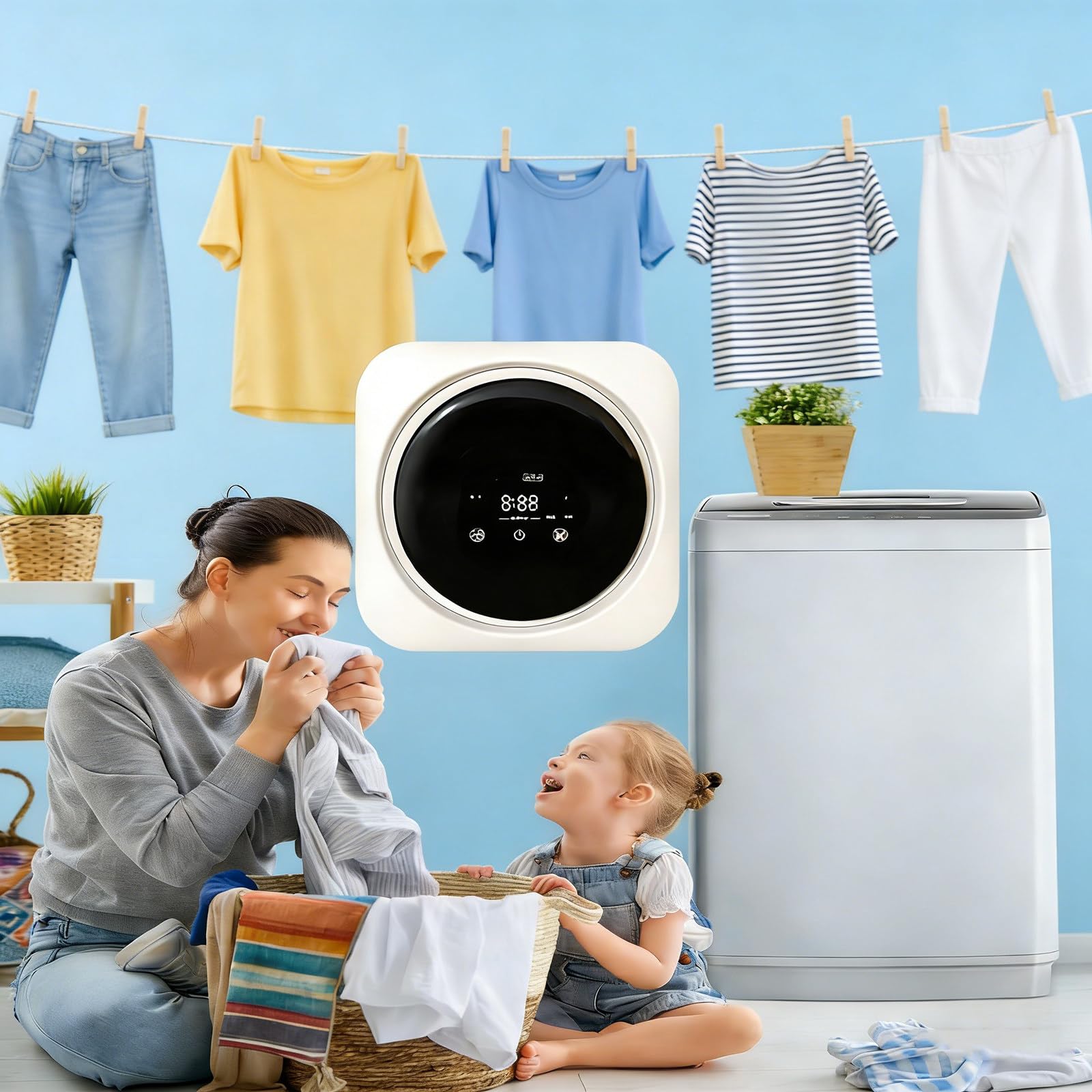 Lavatrice Portatile - Lavatrice Portatile Completamente Automatica con Funzione di Autopulizia del Cestello - Mini Lavatrice per Calzini - Piccola Asciugatrice a Parete