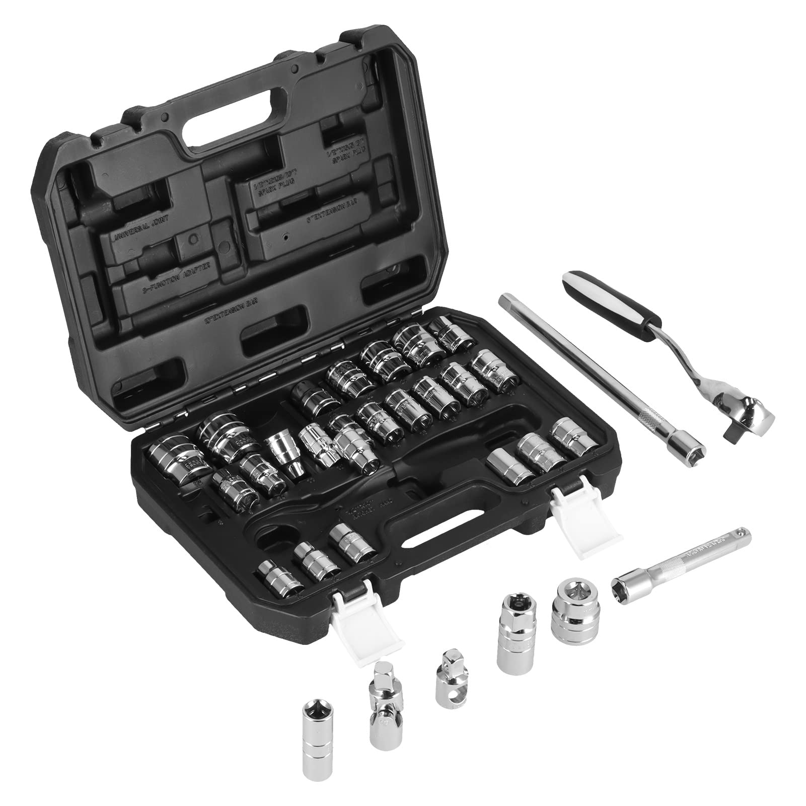 aqxreight Zestaw Nasadek z grzechotką 33, Napęd 1/4" i 3/8" i 1/2", Stal Wolframowa, Wysoka wytrzymałość, Narzędzia Ręczne do Naprawy i Konserwacji Samochodów