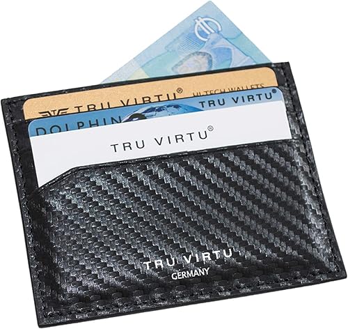 Tru Virtu Cartera ultradelgada de carbono para tarjetas de crédito funda de tarjeta de crédito protección RFID NFC funda de cuero italiano auténtico