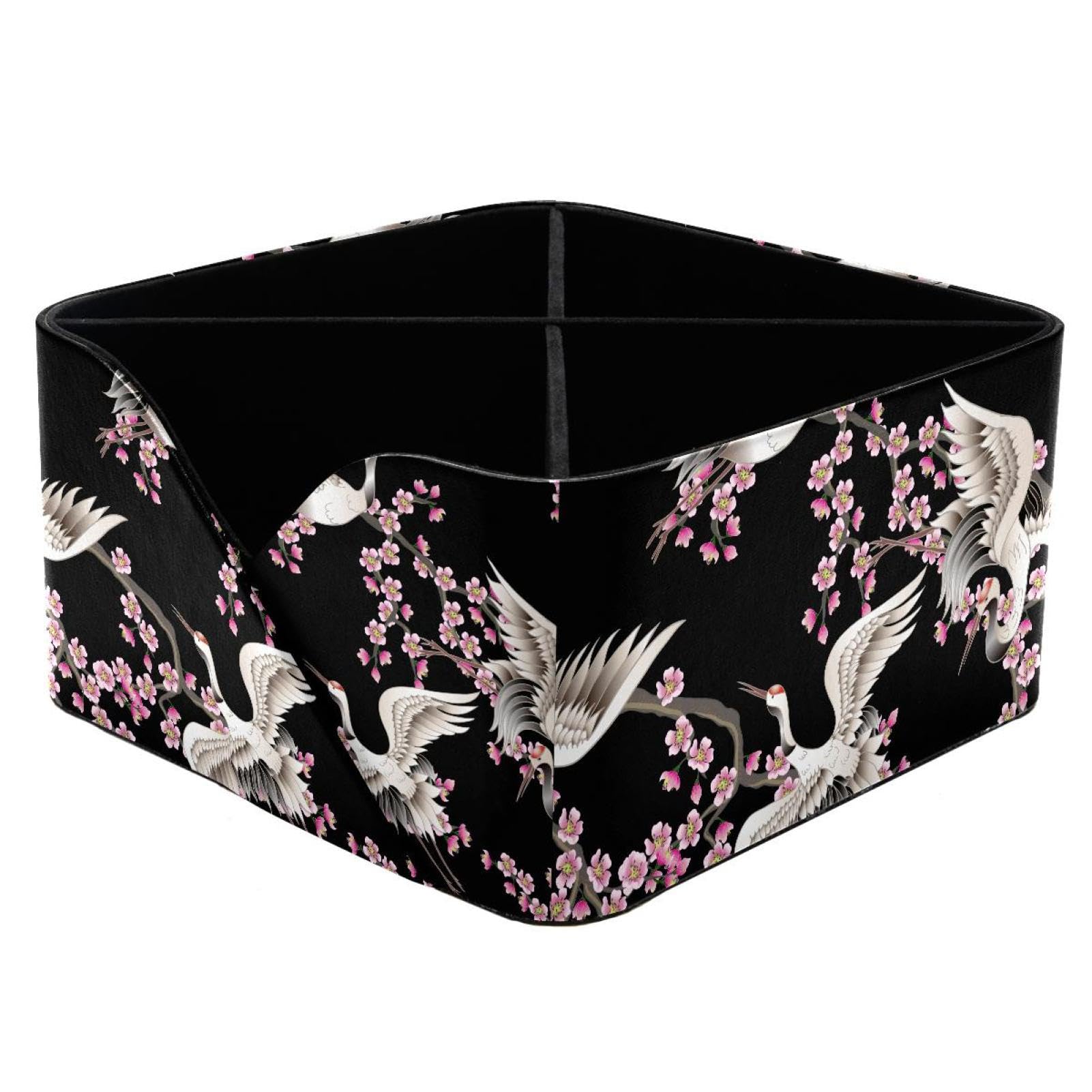 KengjuTesu Cherry Branches and Japanese Cranes Desktop Organizer Pen Holder, Rectangular Pencil Cup for Office, Study and Makeup Stations