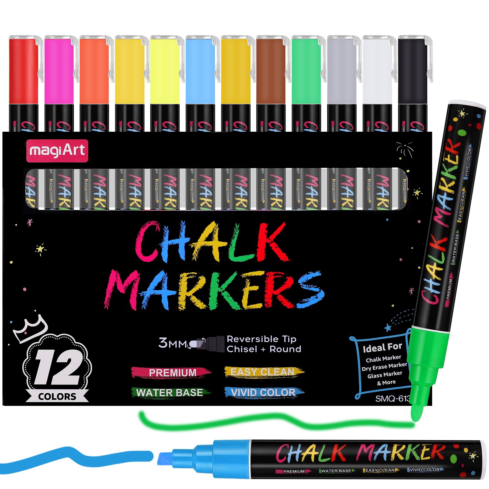 Thboxes 12 Color Liquid Chalk Pens Set, 3mm Wipeable Chalk Markers Chalkboard Pens for Glass Blackboard Windows Drawing Writing Markings and Teacher Supplies