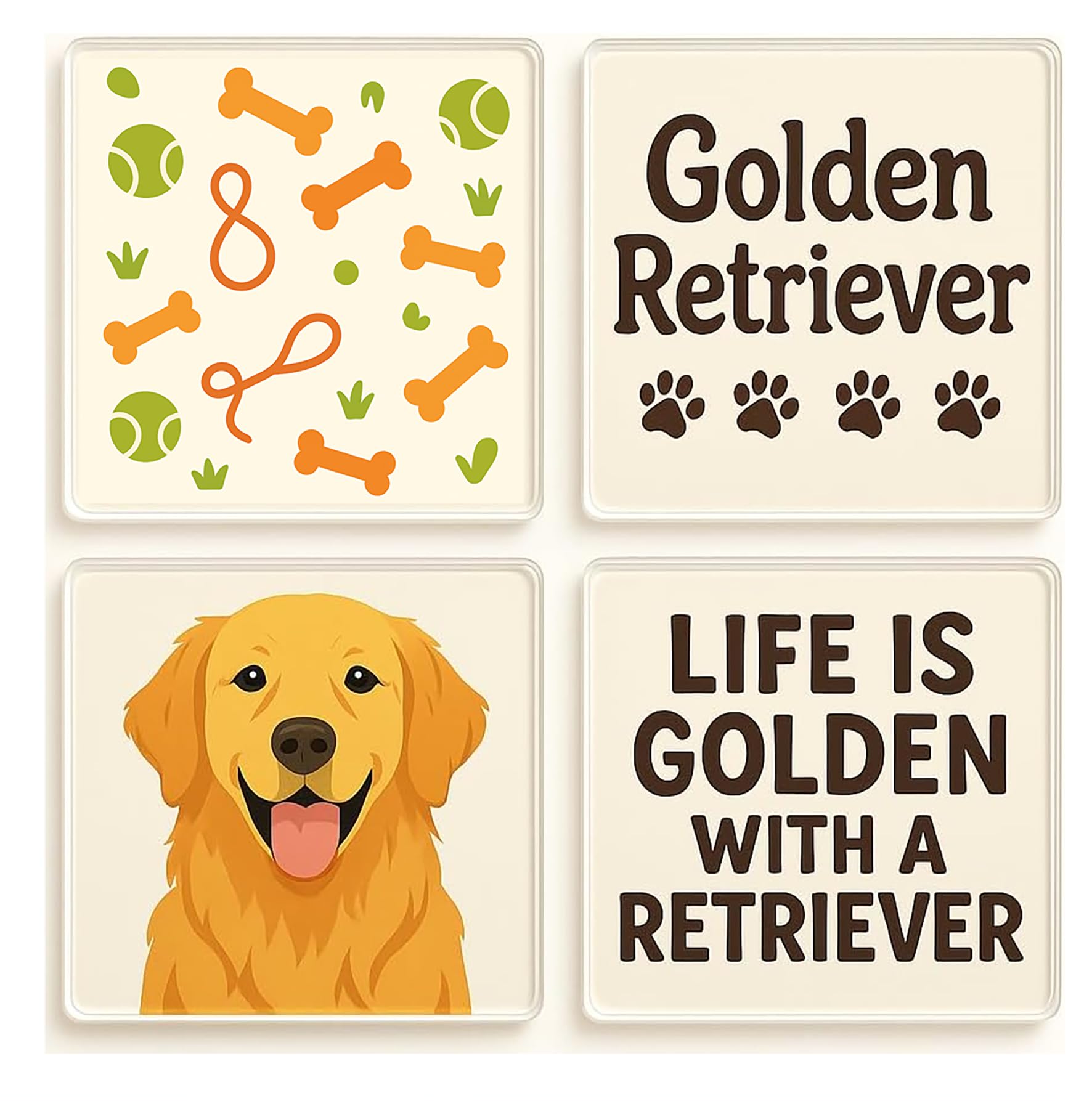 The Plum Penguin Golden Retriever Delight Acrylic Coaster Gift Set Of 4 For Golden Retriever Lovers - Whimsical Dog-Themed Decor For Pet Enthusiasts