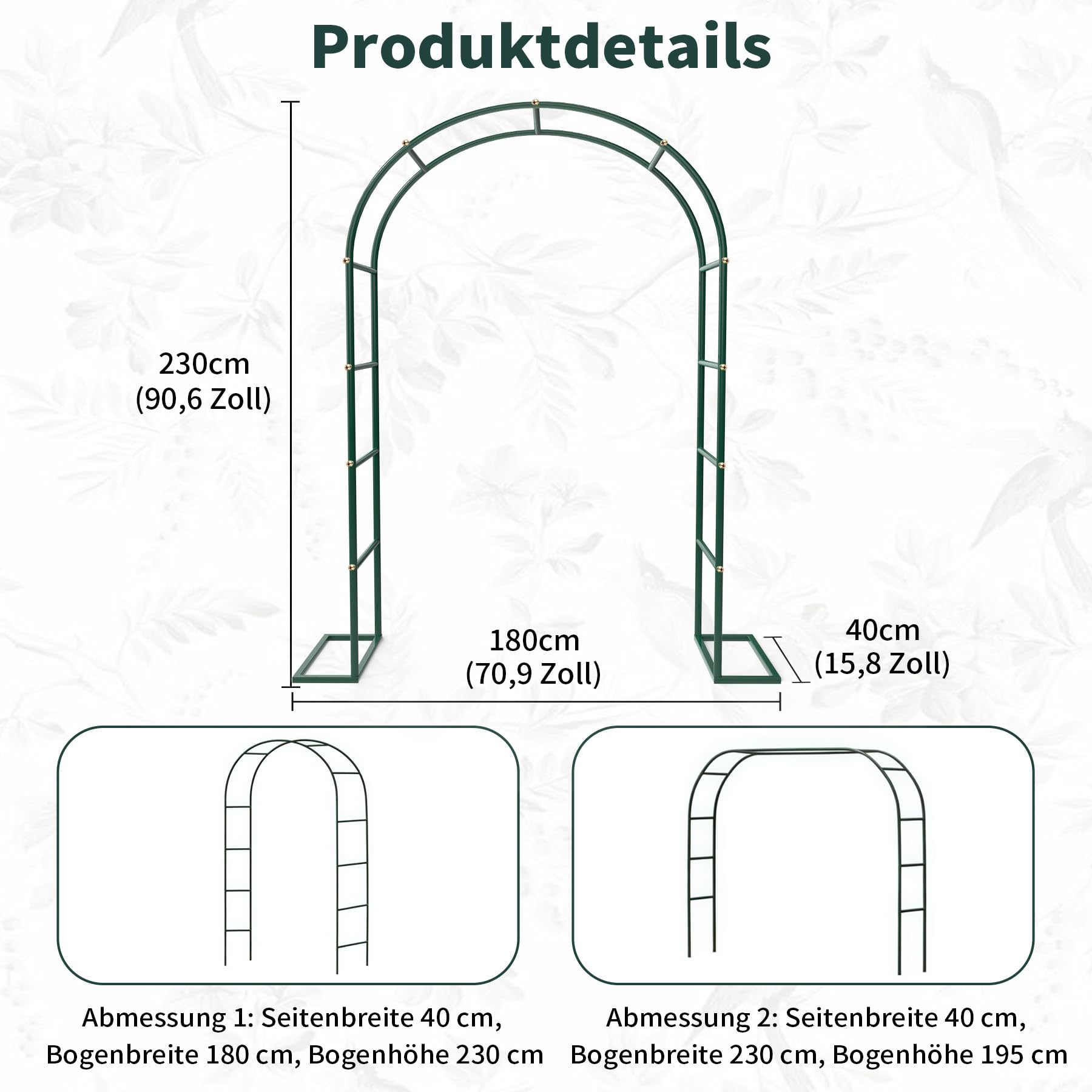 Rosenbogen aus Metall Stabil Gartenbogen mit Abnehmbarer Basis,Garden Arch Gartenbogen Rankgitter Metall 230 x 180 x 38 cm für Geburtstage Hochzeiten Romantische Abend