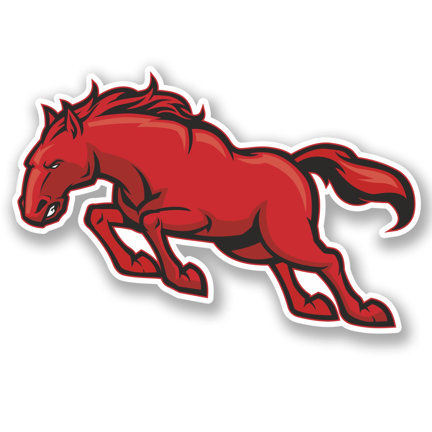 2 x Red Angry Horse Vinyl Sticker Bike Helmet Laptop Car Bike Stallion Fun #4314 (10cm Wide x 6.6cm Tall)
