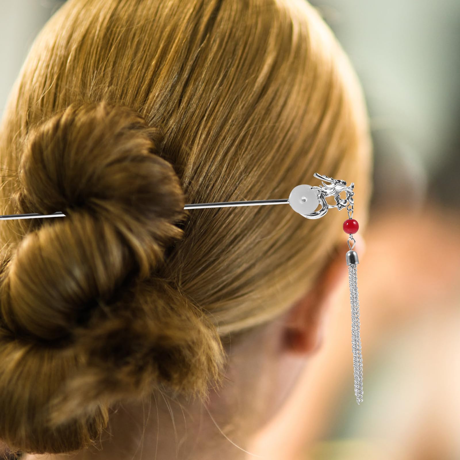 FRCOLOR Dragon Hair Stick Tassels Hairpin Chinese Hanfu Stick Antique Style, Silver - Image 4