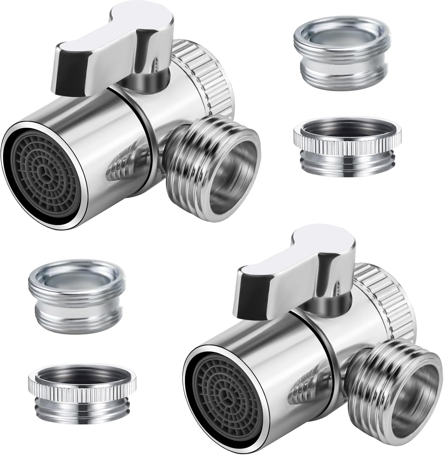 Tsinhwang 2 PACK Faucet Diverter Valve with Aerator,Brass Sink Faucet Splitter,Connect with Shower Hose/Garden Hose/Portable Washing Machine, with M22/M24/G1/2"/GHT Adapters