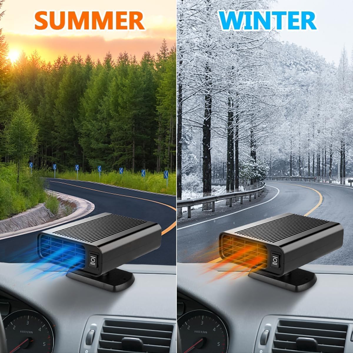 12V Car Heater - 150W Auto Heater Portable Car Defroster That Plug into Cigarette lighter - 2 in 1 Fast Heating Windscreen Defroster for Small Vehicles