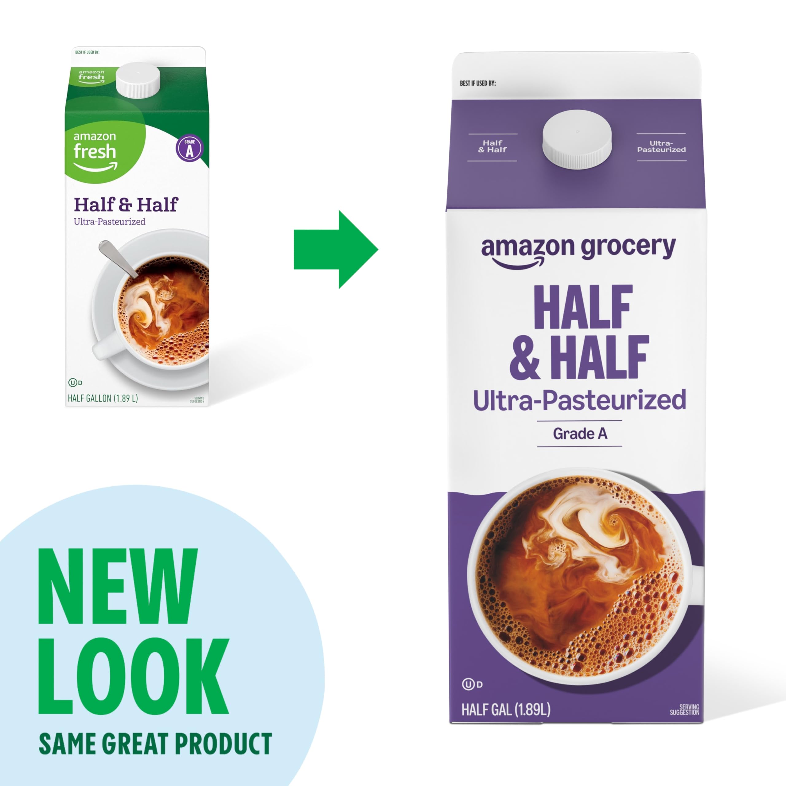 Amazon Grocery, Half & Half, Ultra Pasteurized, 64 Fl Oz
