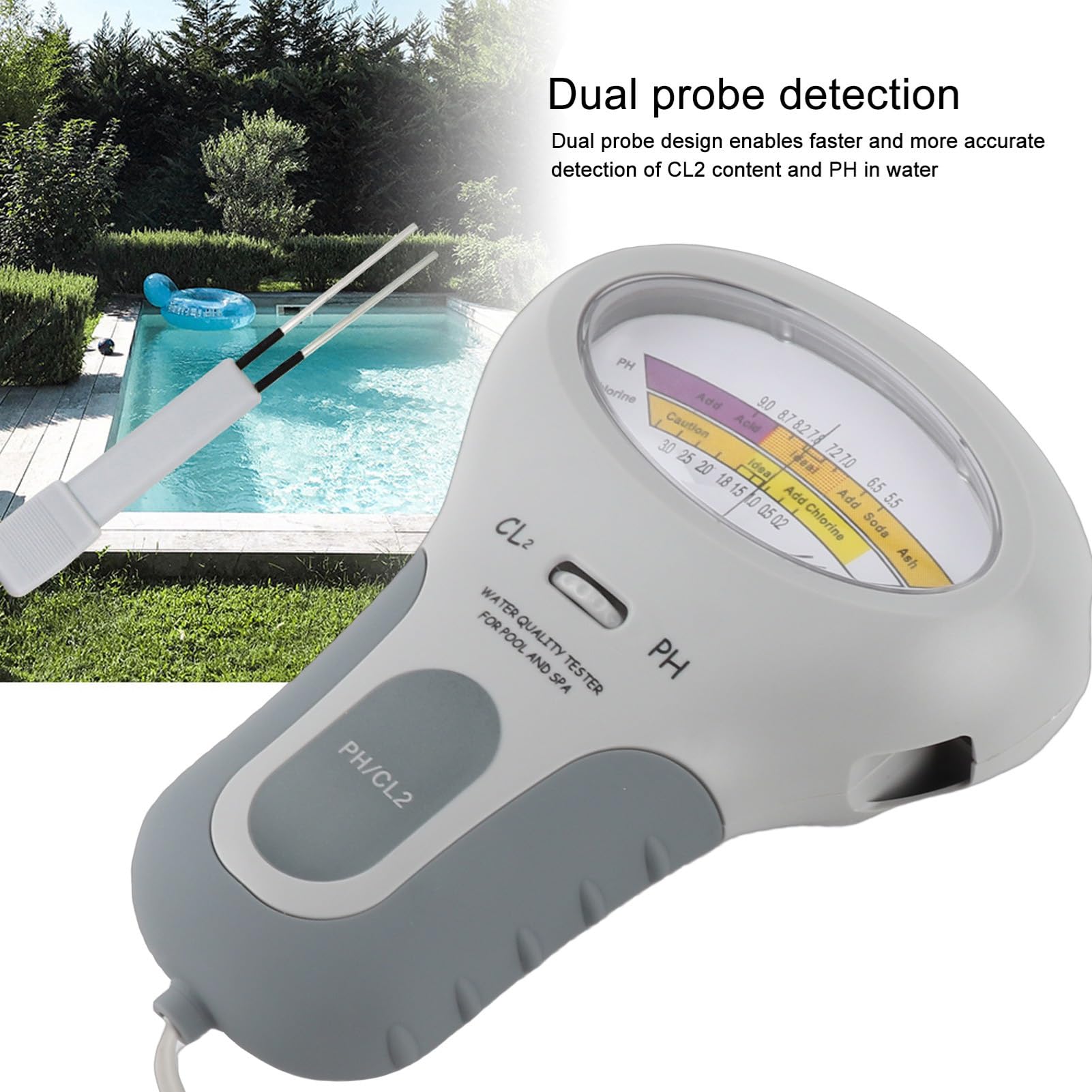 BuyWeek Testeur PH CL2, Testeur de Qualité de l'Eau PH CL2 Affichage Clair Haute Précision avec Cylindre de Mesure pour Piscine et Spa