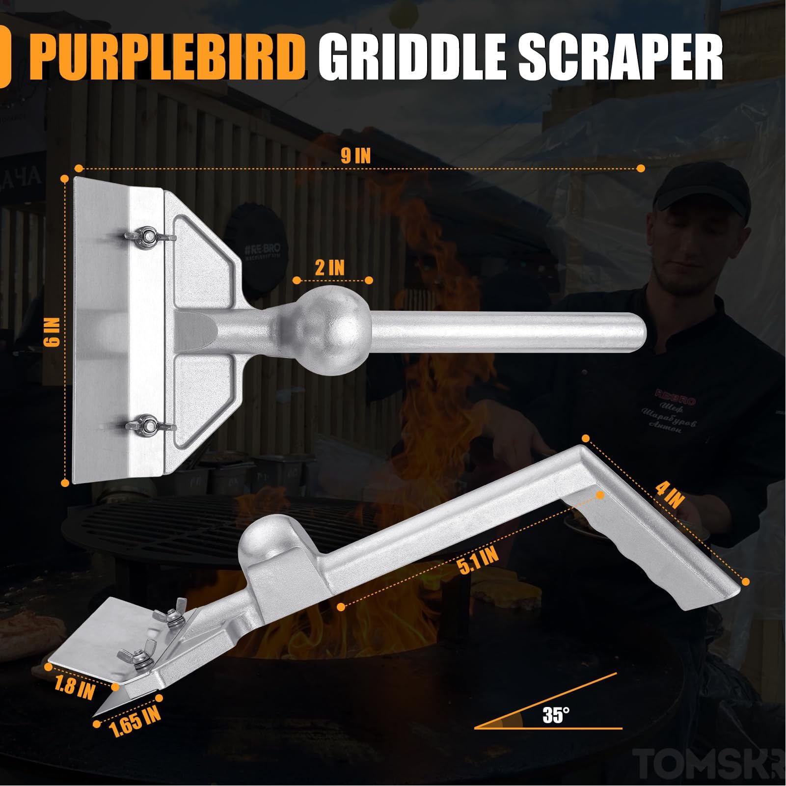 ZIZEV Heavy Duty Griddle Scraper for Flat Top, Flat Top Grill Scraper for Griddle with Ergonomic Aluminum Handle Commercial for Outdoor Home Commercial Use for Men Women