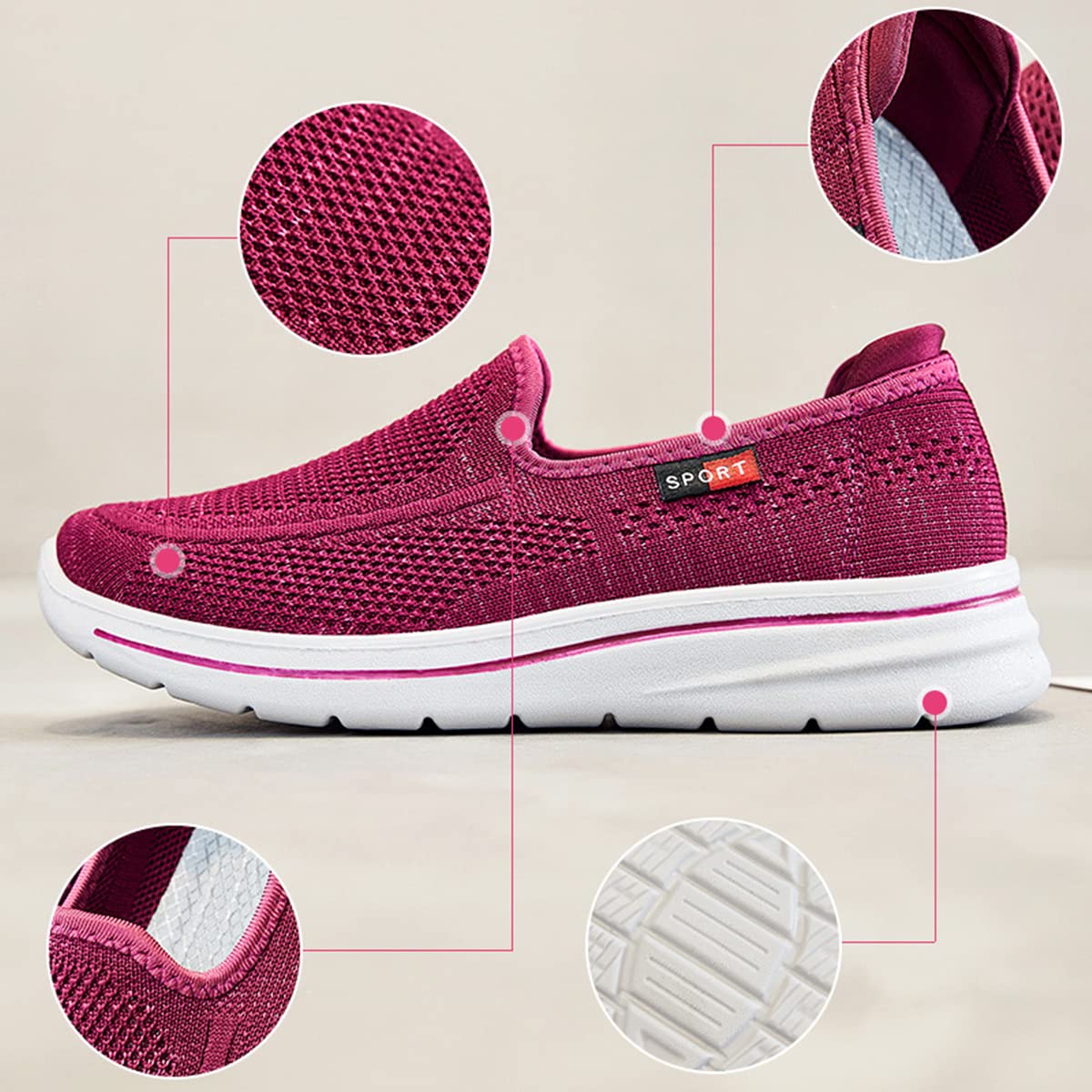 Damskie oddychające wsuwane buty do biegania, niskie buty tenisowe na co dzień lekkie trampki do chodzenia moda siatka antypoślizgowe buty do sukienki