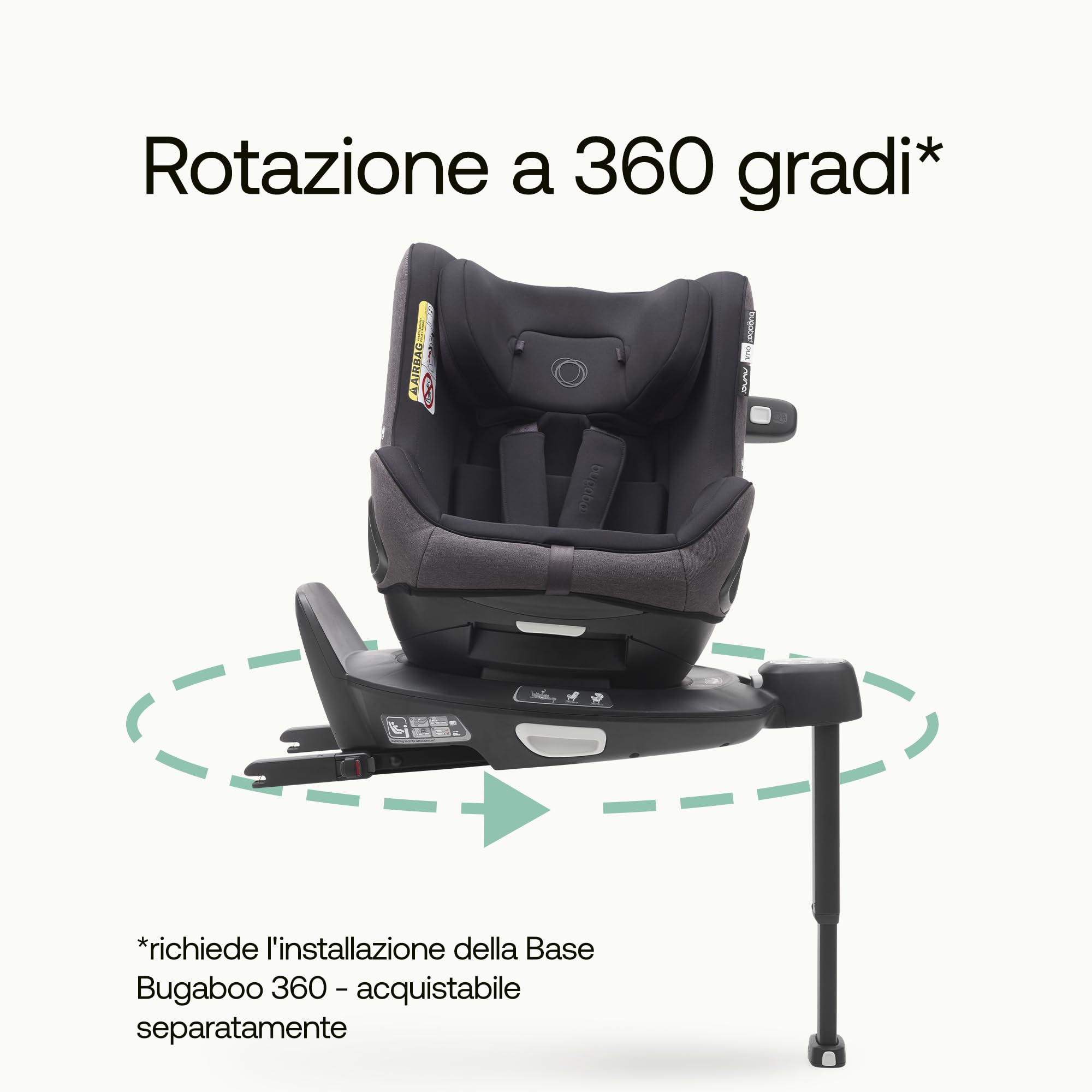 Bugaboo Owl by Nuna Seggiolino Auto da 0 a 4 Anni, 0-18 kg, Rotazione 361 | Orientamento Fronte Strada o in senso Contrario di marcia, Gruppo 0+/1, Top Comfort, Telaio Rinforzato, Black