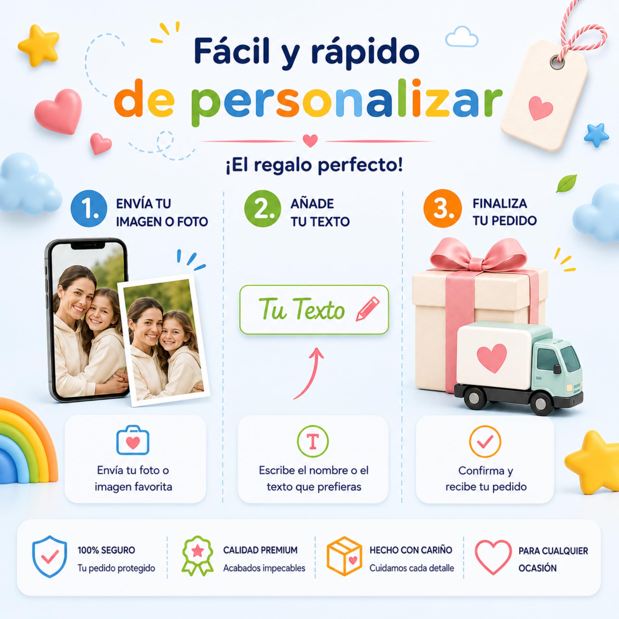 Botella Infantil Personalizada con Foto y Texto - Boquilla de silicona y boton de apertura - 500 ml de capacidad - Regalo Original - Botella Personalizada - Botella de agua niños (Naranja/Violeta)