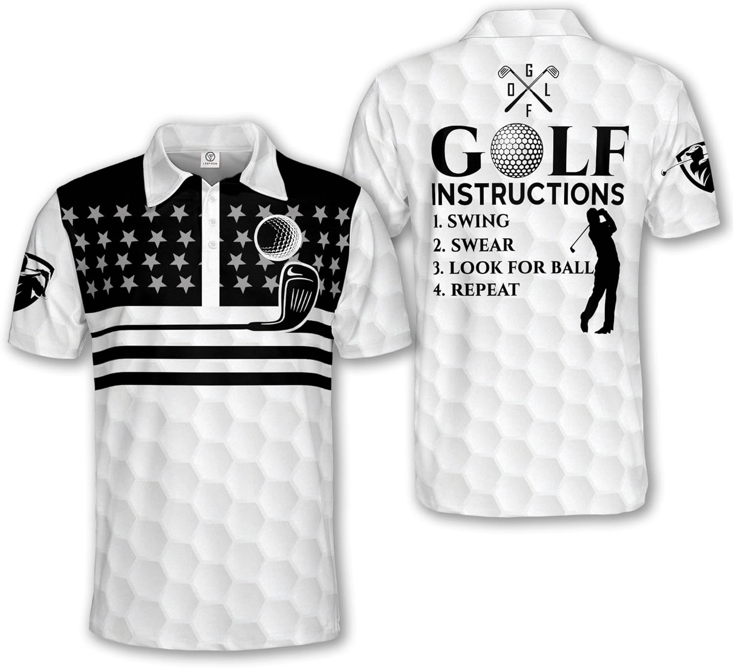 LASFOUR Funny Golf Polo Shirts for Men, Crazy Short Sleeve, Lightweight Golf Polo Shirts for Dad, Grandpa.
