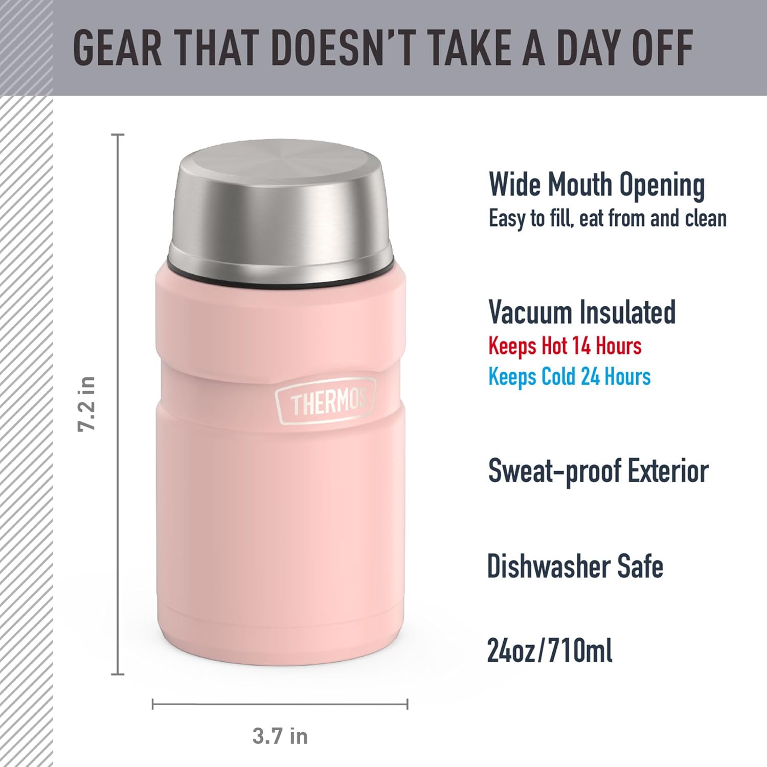 THERMOS Stainless King Food Jar with Bowl, 24oz, Matte Pink image 2