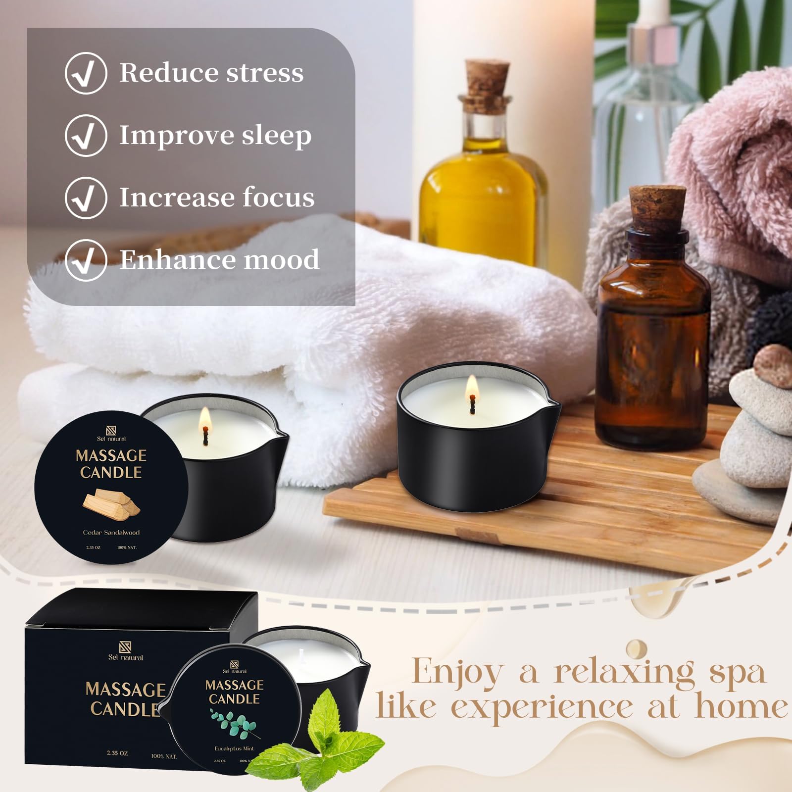 Confezione da 6 candele con olio da massaggio, 66,6 g, a bassa temperatura, 6 profumi, per terapia termale, olio per il corpo, regalo di San Valentino per rilassarsi, coppie o cura di sé