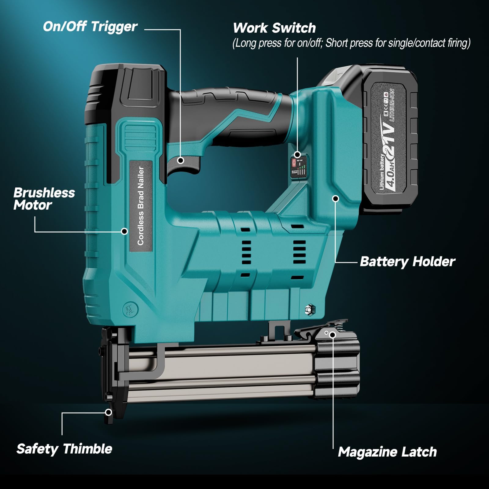 Yofuly Akku Tacker Nagelpistole Kompatibel mit Makita 18V, 2 in 1 Elektrotacker Nagler mit 4000mAh Batterie, 18 Gauge Tacker für 18GA Nägel und Klammern