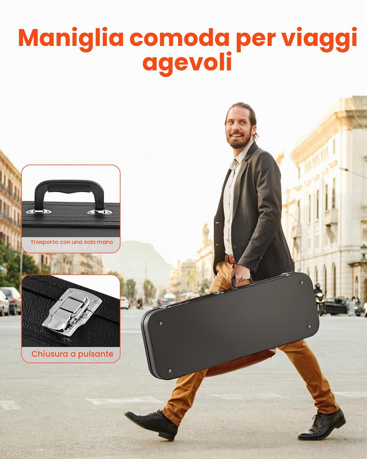 VEVOR Custodia Rigida per Chitarra Elettrica, Custodia Rigida Rettangolare 1040 mm con Chiavi Chiusura, Maniglia, Imbottitura, Fodera Morbida, Custodia Resistente all'Acqua, per Bassi 990 mm, Nero