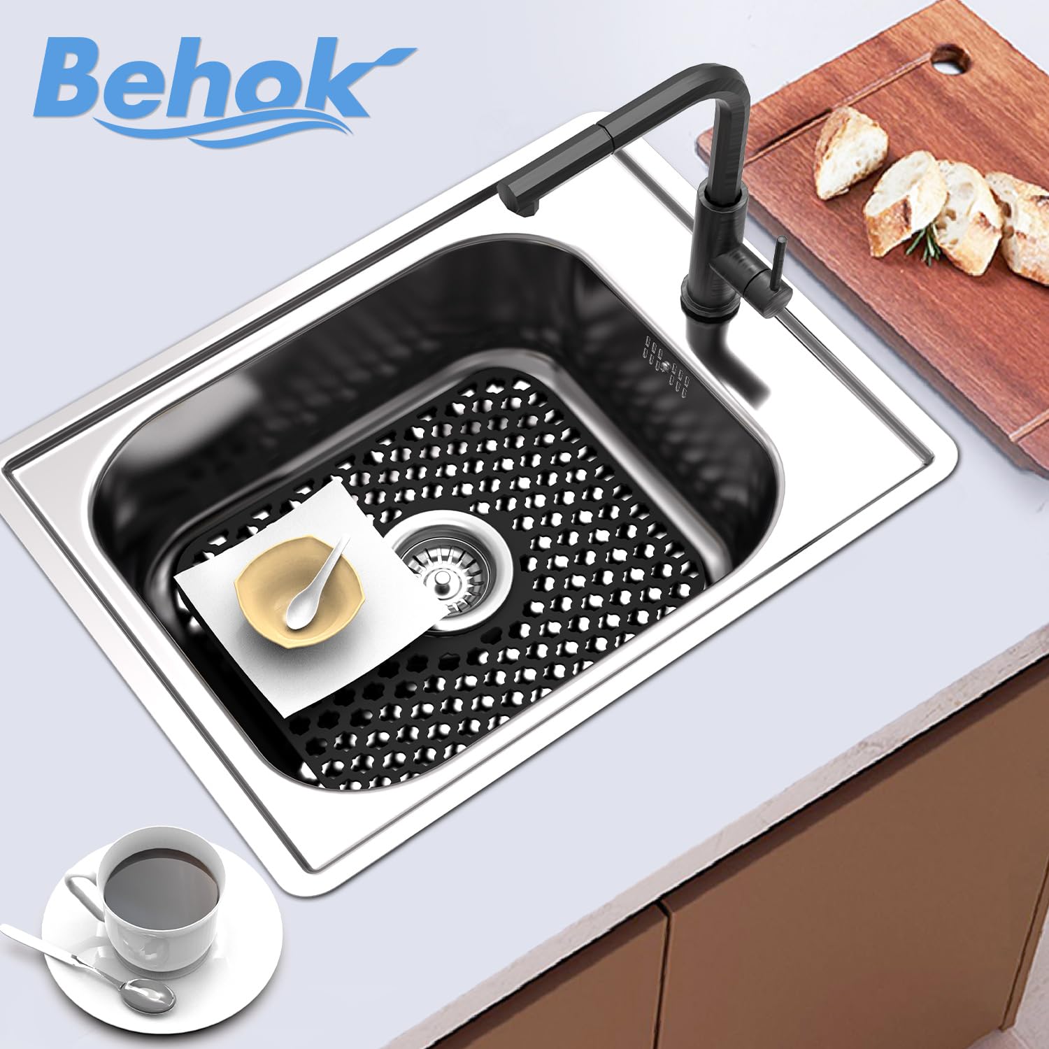 Paquete de 2 protectores de silicona para fregadero de cocina y baño, 13.58 x 11.6 pulgadas, resistentes al calor, protectores de fregaderos antideslizantes y duraderos, de silicona, drenaje 5