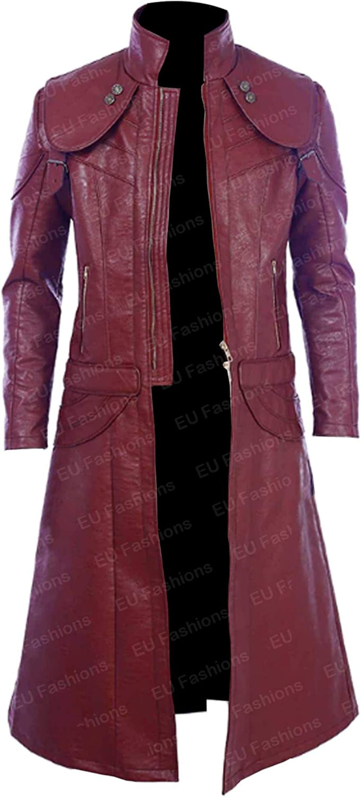 Gabardina larga de cuero para hombre, color granate, disfraz de anime, disfraz de cosplay y fantasía