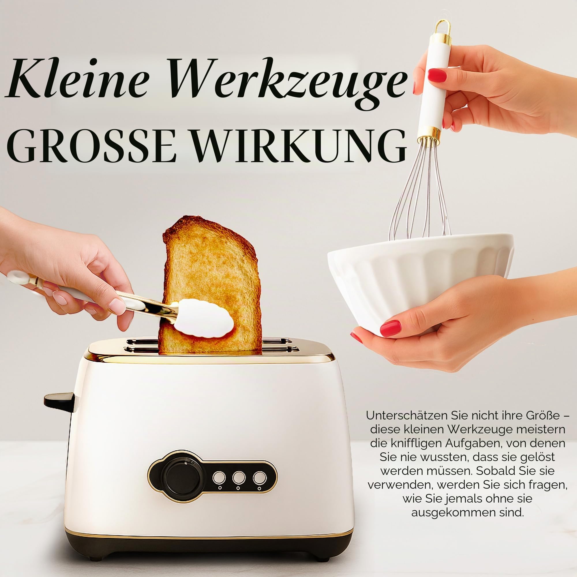 Weiß & Gold Küchenhelfer und Gadgets – Luxe 8-teiliges Kochutensilien -geräte mit rutschfesten Griffen, Goldutensilien-Set, Goldküchenzubehör weißes Küchenutensilien-Set, Premium-Küchenhelfer-Set | Küchenutensilien-Set enthält Dosenöffner, Zange und Knobl