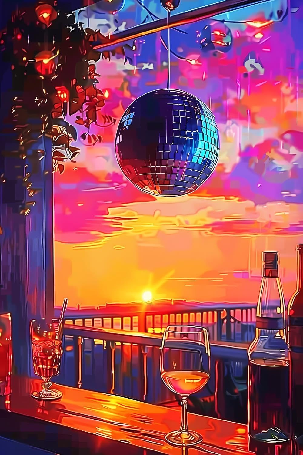 CUEAEAD 5D Wine Glasses Under The Disco Ball Diamond Painting Kit, Full Round Diamond Art Kits for Adults Glass Diamond Dots Paint by Numbers for Beginners 18x24 inch