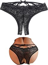 comeondear Women's Open Thong Sexy Chic Lace Flower Panties Large Size Open Back Breathable Underwear Women's Underwear Stretch Underwear Thongs