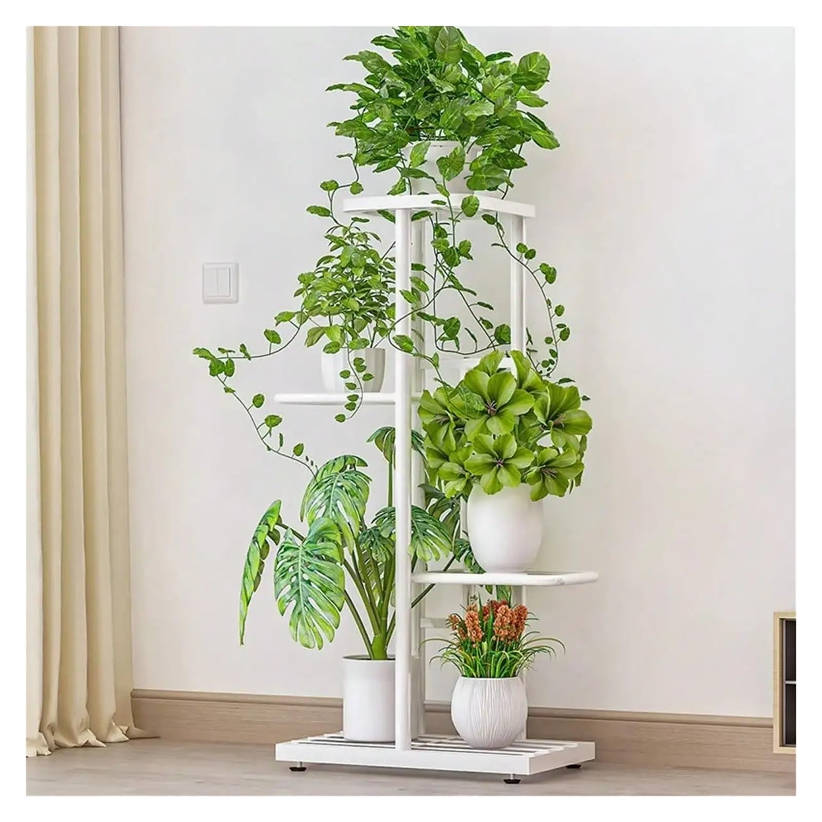 LINYpA66 Plant Stand Indoor Plant Stand Indoor Outdoor Metal 4 Tier 5 Potted Multiple Flower Pot Holder Shelf Planter Display Shelving Unit for Patio Garden(White)