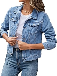 Jean Jacket Women's Basic Button Down Stretch Fitted Long Sleeves Denim Jean Jacket 2025 Trendy