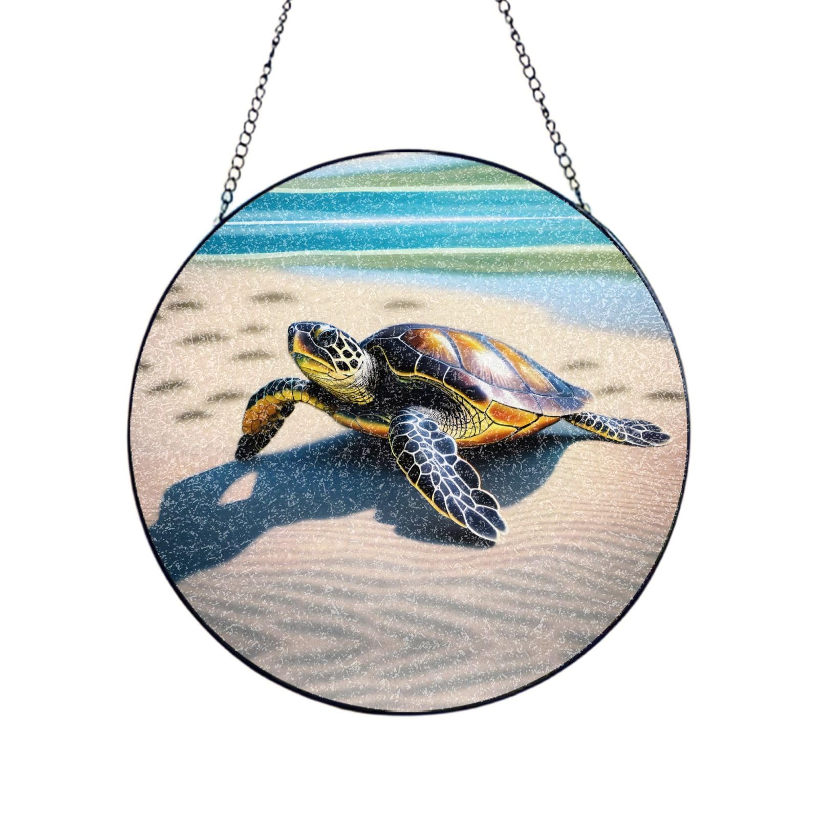 Phayah A Turtle Print Stained Glass Window Hanging Sun Catchers Decoration Mother'S Day Birthday Gifts For Home Garden Porch 8in（20cm）