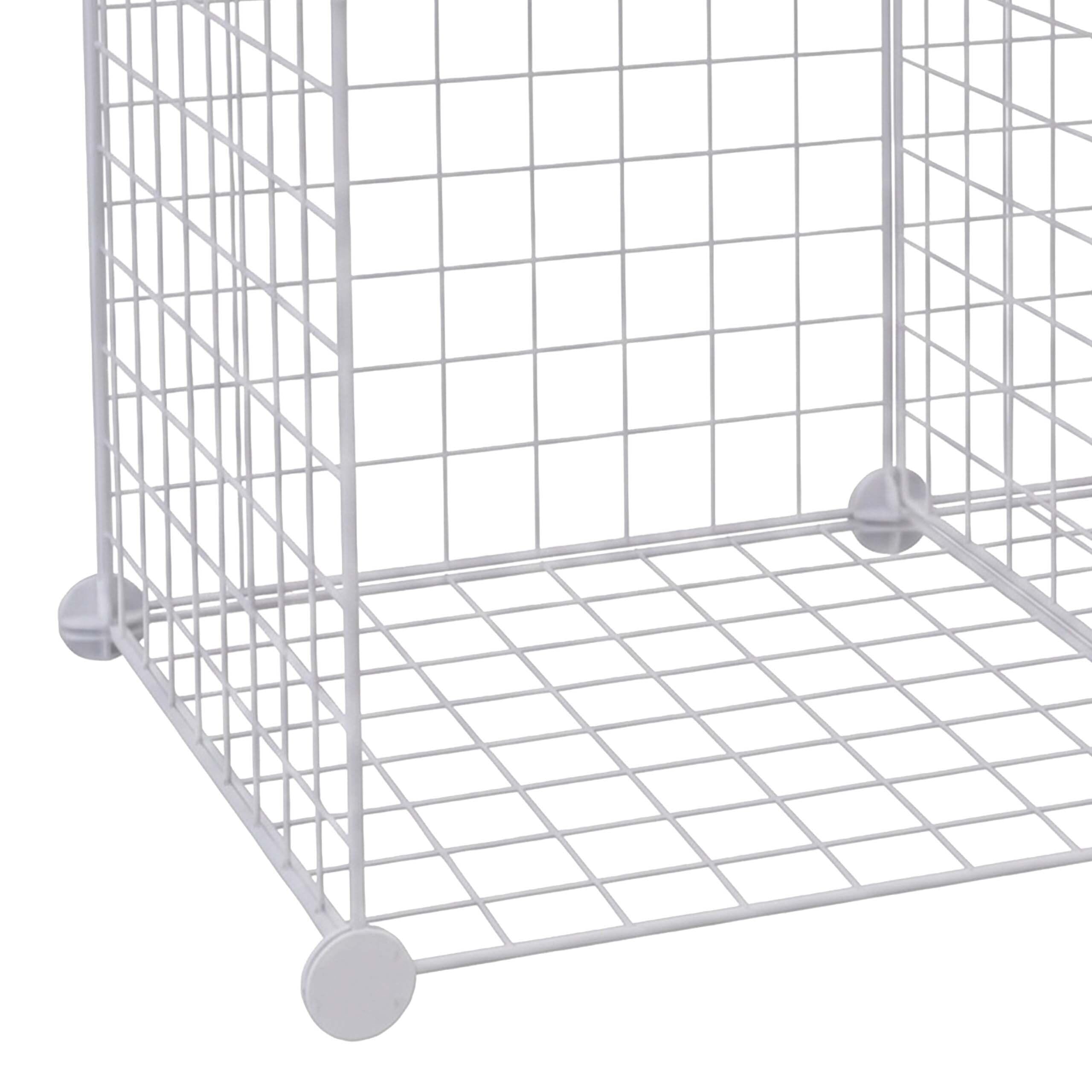Relaxdays estantería Modular de Cubos, 6 Cubos, DIY, 110x37x75 cm, Rejilla metálica, Blanco
