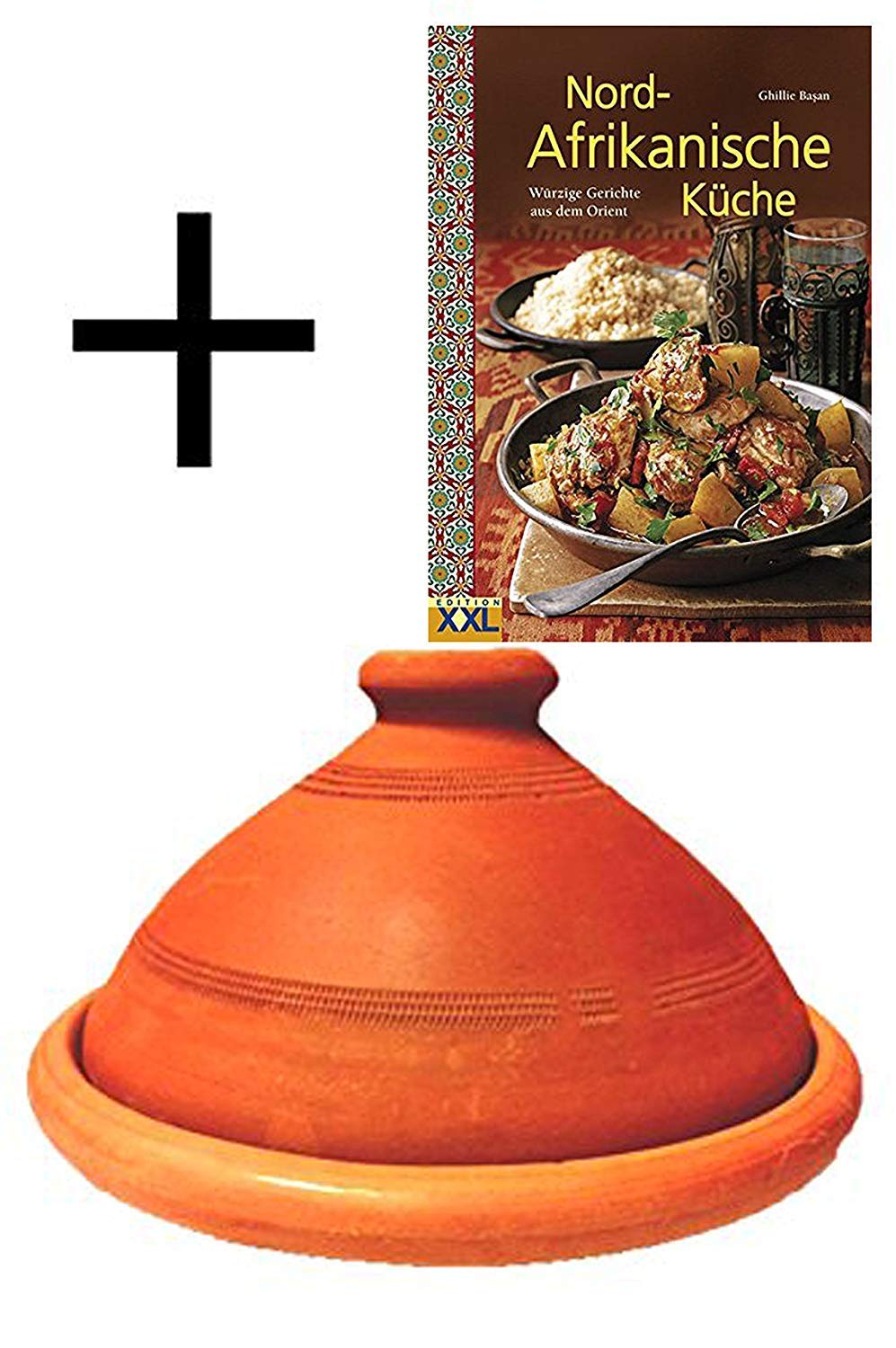 2er Set, Tajine Tagine Tuareg 35 cm + Nord-Afrikanische Küche Kochbuch