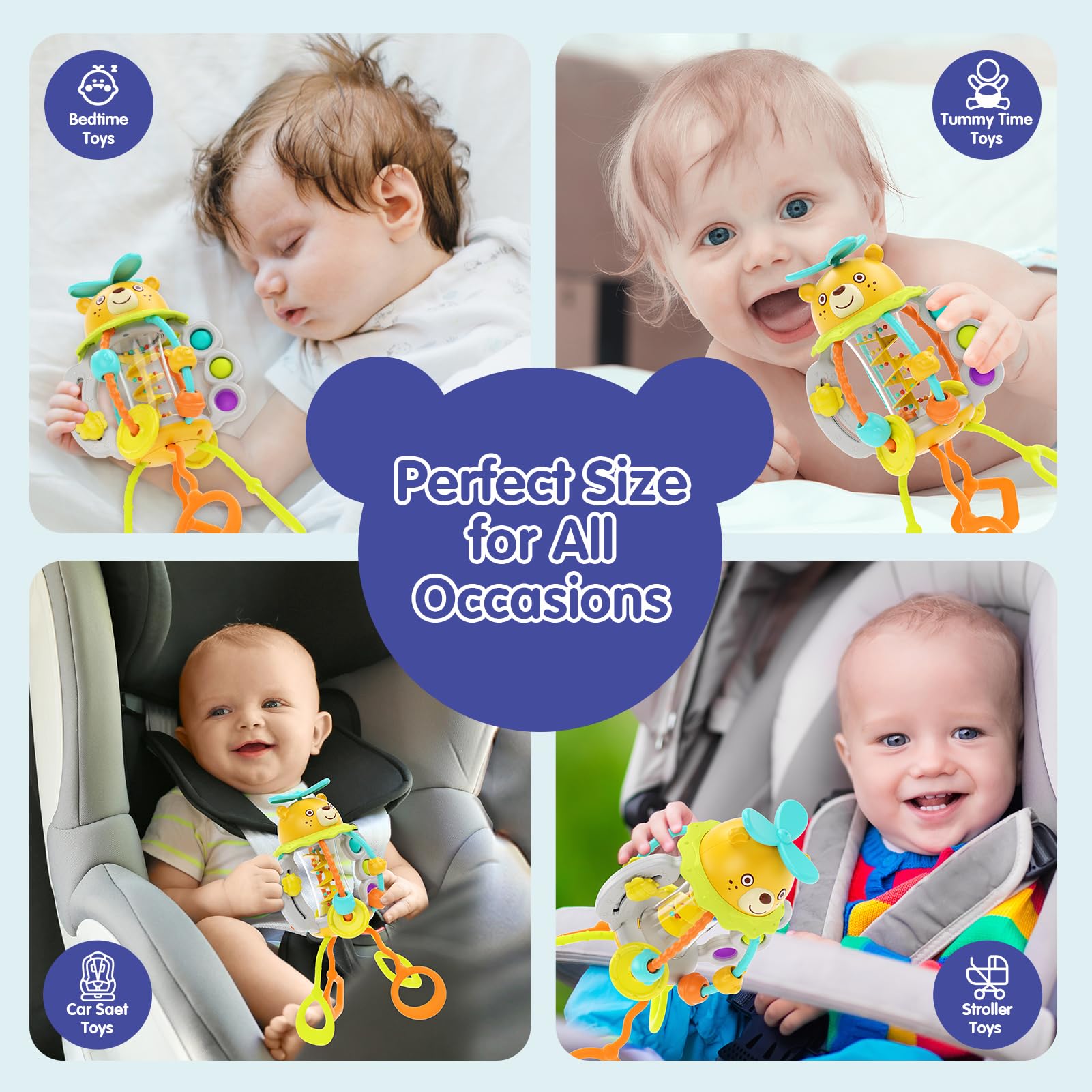 Juguetes Montessori para niños de 1 año, sonajero para dentición, juguetes para bebés de 0 a 6 y 6 a 12 meses, juguetes sensoriales de cuerda de silicona para niñas de 1 año, regalos de 6