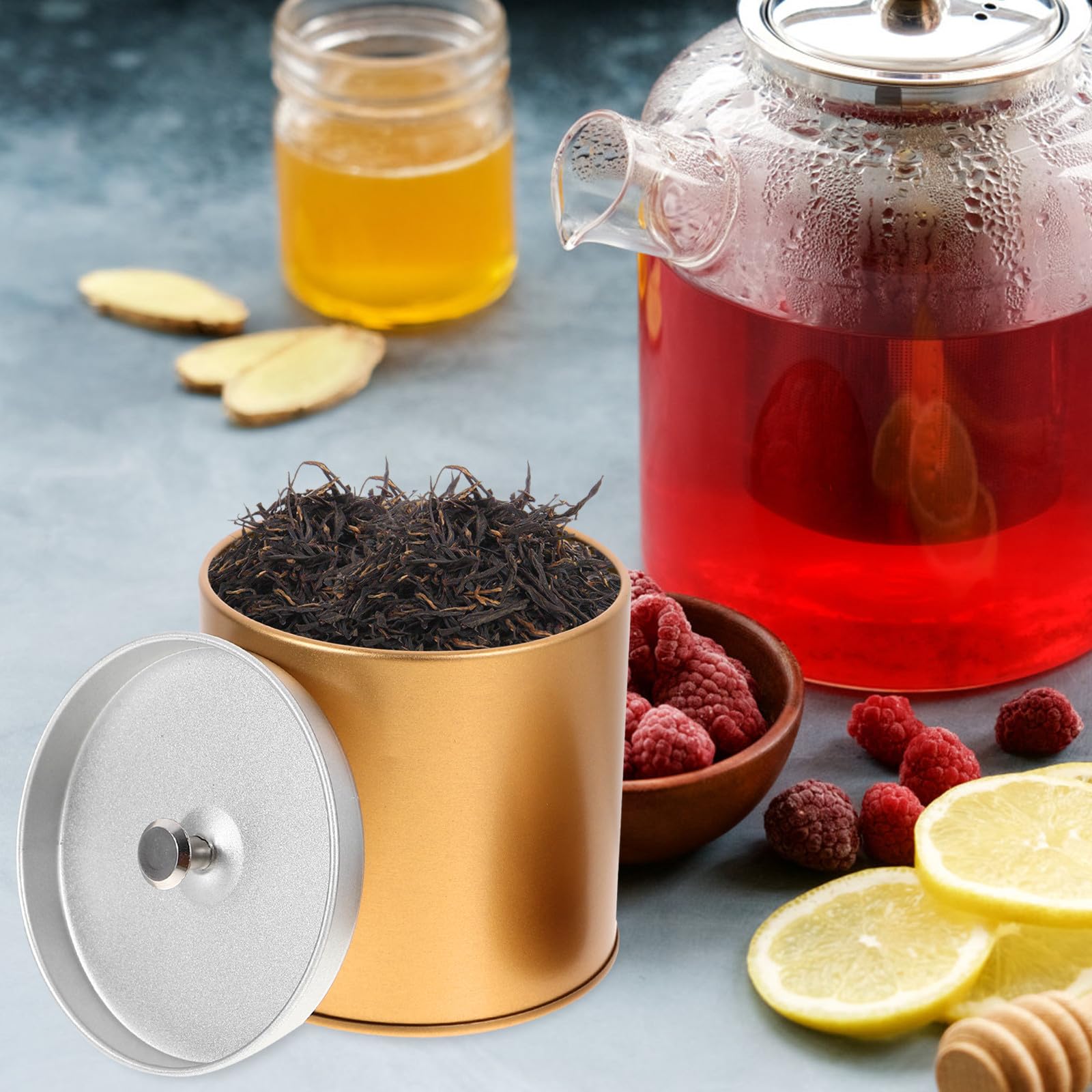 6 Piezas Bote de Té para Bolsitas y Sueltas Tapa Doble, Hojalata Resistente, Almacenamiento Hermético, Diseño Apilable, Adecuado para Cocina y Organización