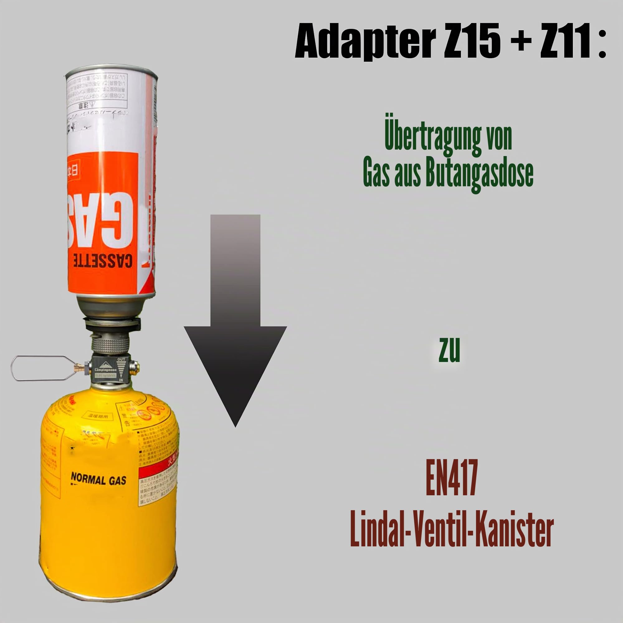 camping moon Outdoor Butangas Nachfülladapter Gas Saver Plus Düse Typ Kanister auf Isobutan Kanister Gas Saver Z11/Z15