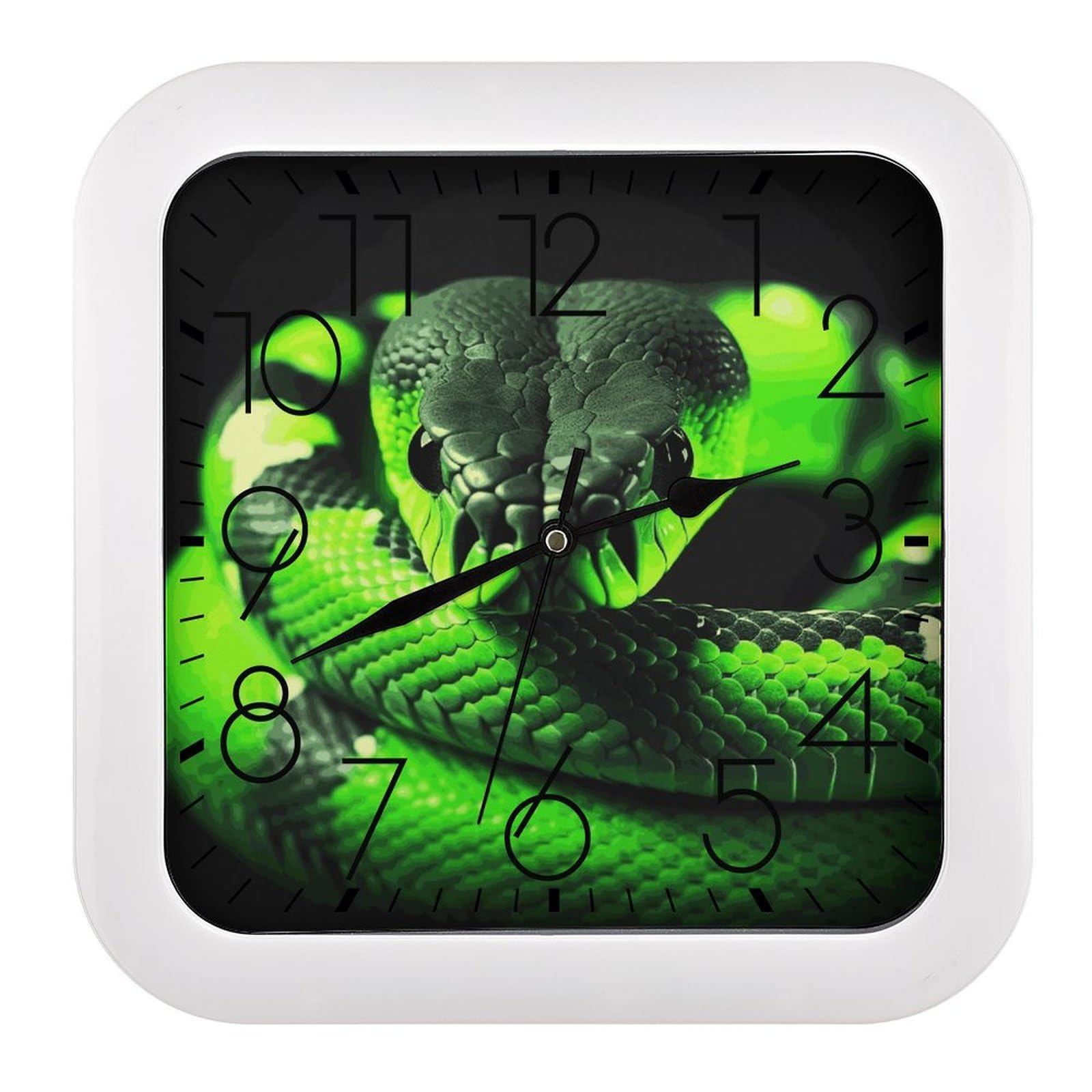 MUSM 10.2 X 10.2 Inch Modern Snake Wall Clock Battery Operated High Accuracy Decorative Square Clocks for Kitchen Bedroom Living Room Home Office Porch