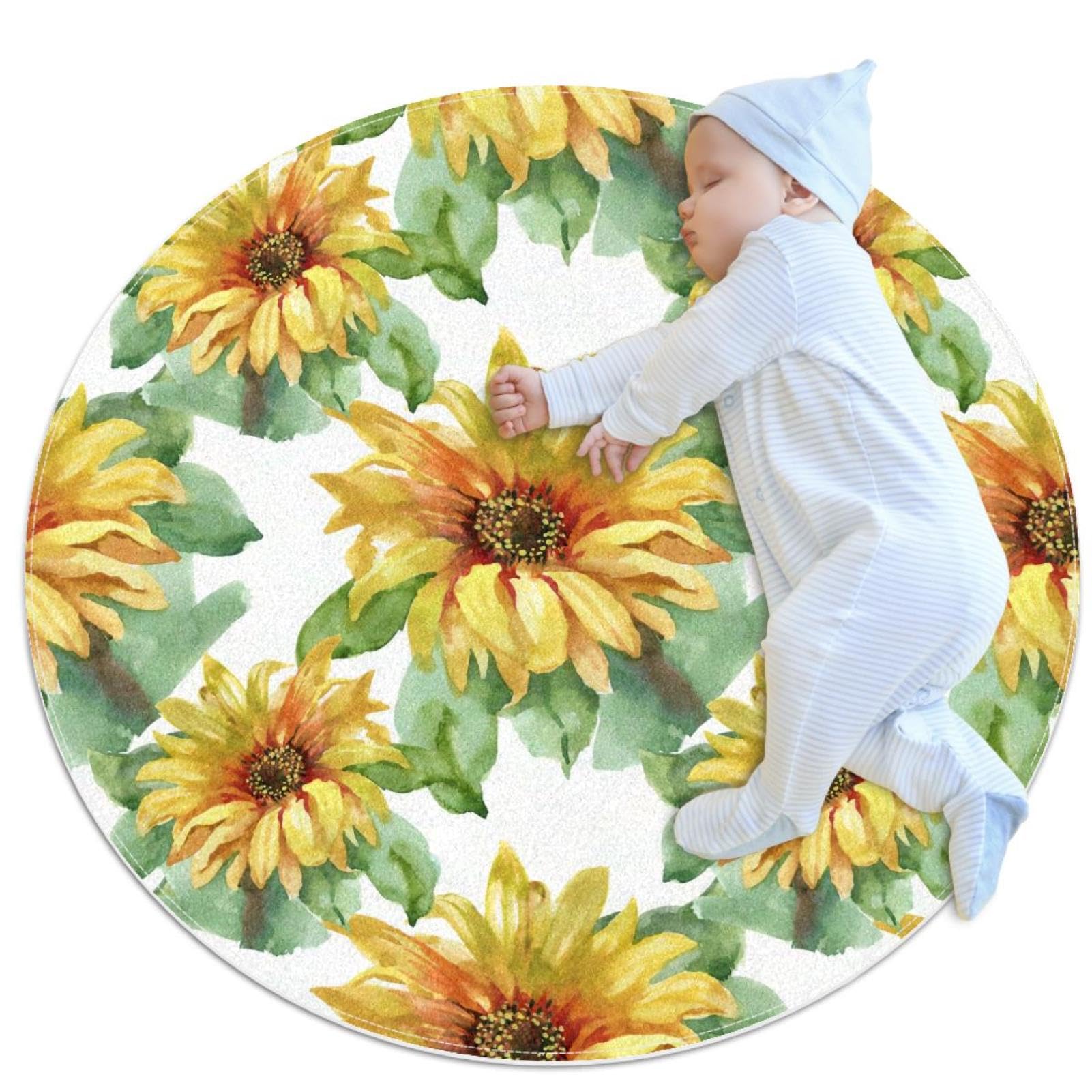 Tapis de salle de bain tournesol jaune 1m rond antidérapant chambre et canapé