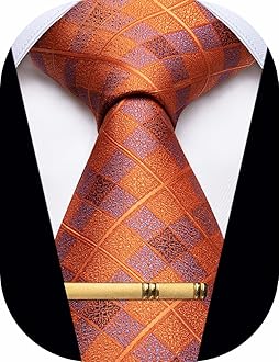 Men's Neckties Striped Tie and Plaid Neckties for Men Woven Silk Tie Gold Tie Clip Set