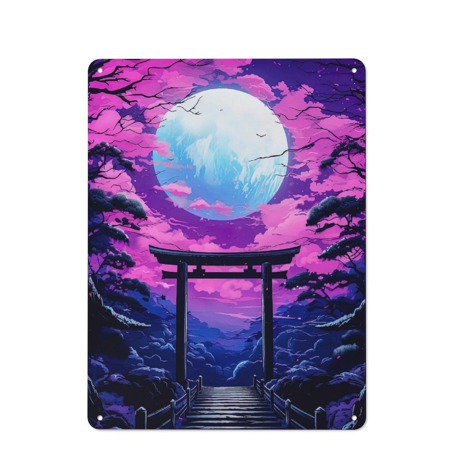 Junmoney Gate Japan Moon Night Metal Wall Sign 40X30cm Featuring For Home Bar Wall, Suited To Bar Sign Collectors