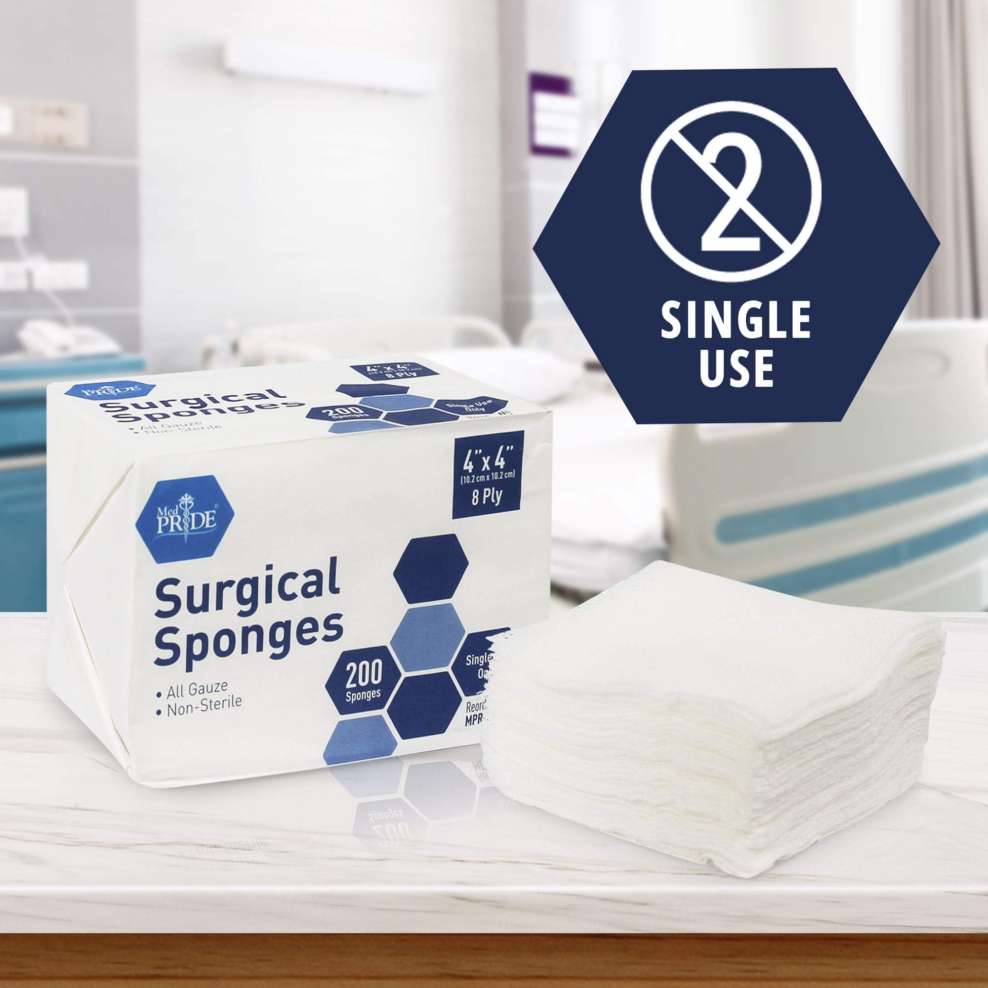 MED PRIDE Surgical Gauze Sponges, 4 x 4 in, 8-Ply, Non-Sterile, 200 Count — Amazon image 2