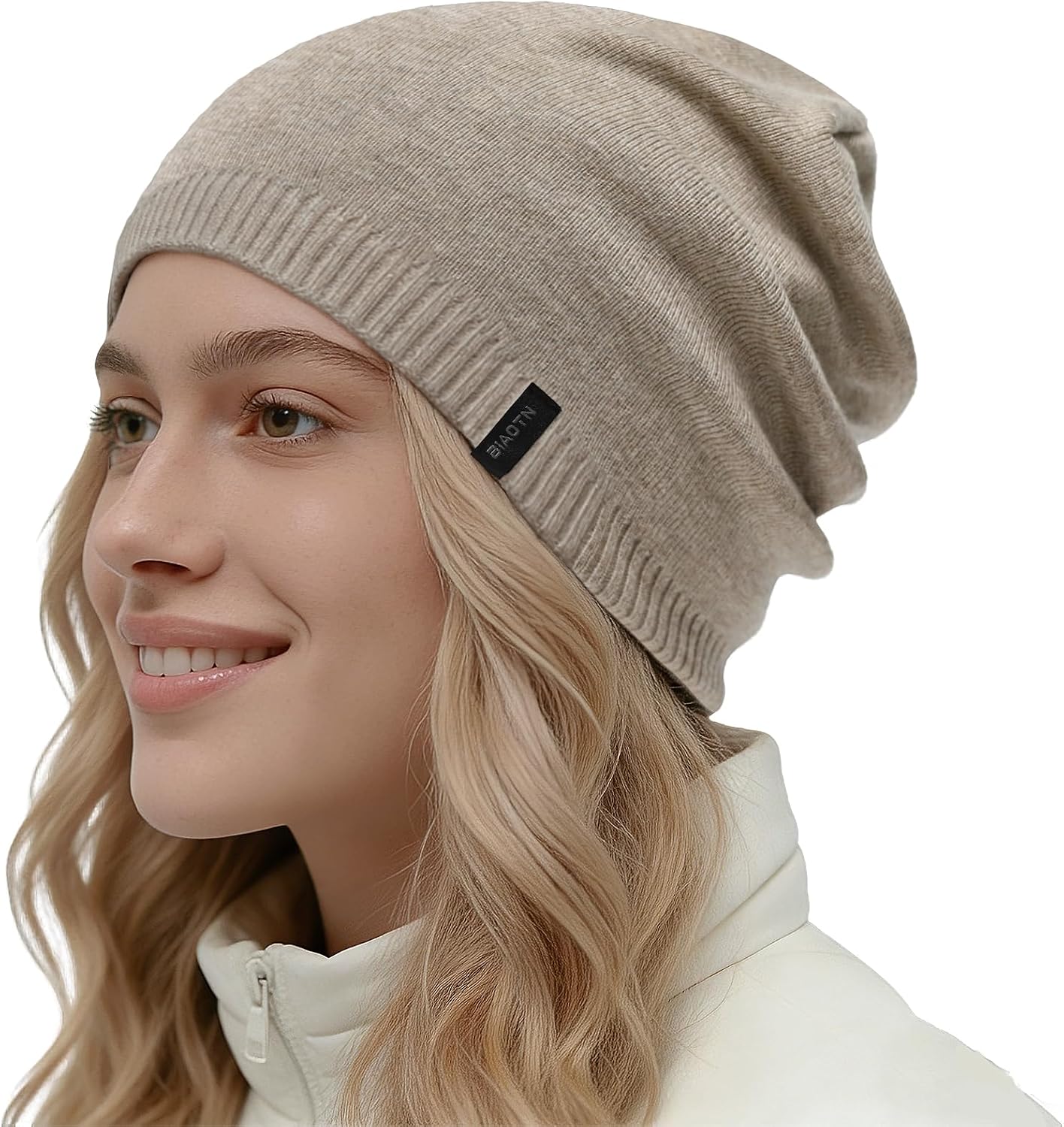 Wool Blend Ribbed Knit Beanie for Men Women, Double Layer Warm Winter Hat Beanies Skull Cap