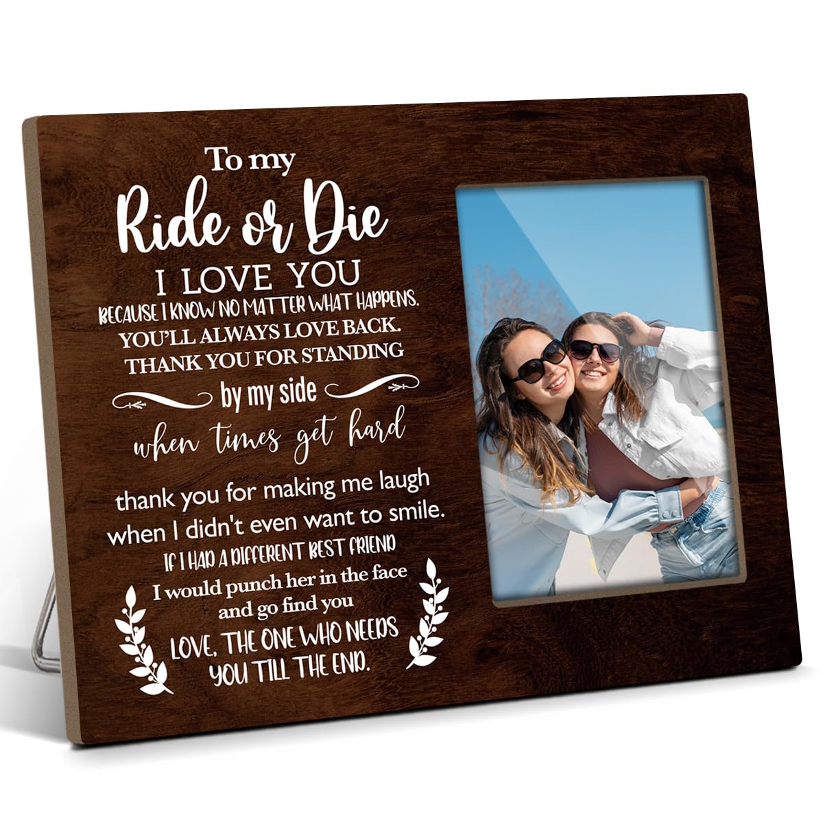 TRKAE Friends Picture Frame, To My Ride Or Die, Photo Frame For Bestie, Bff Gifts for Christmas Birthday Friendship Gifts, 4x6 Wooden Photo Frame For
