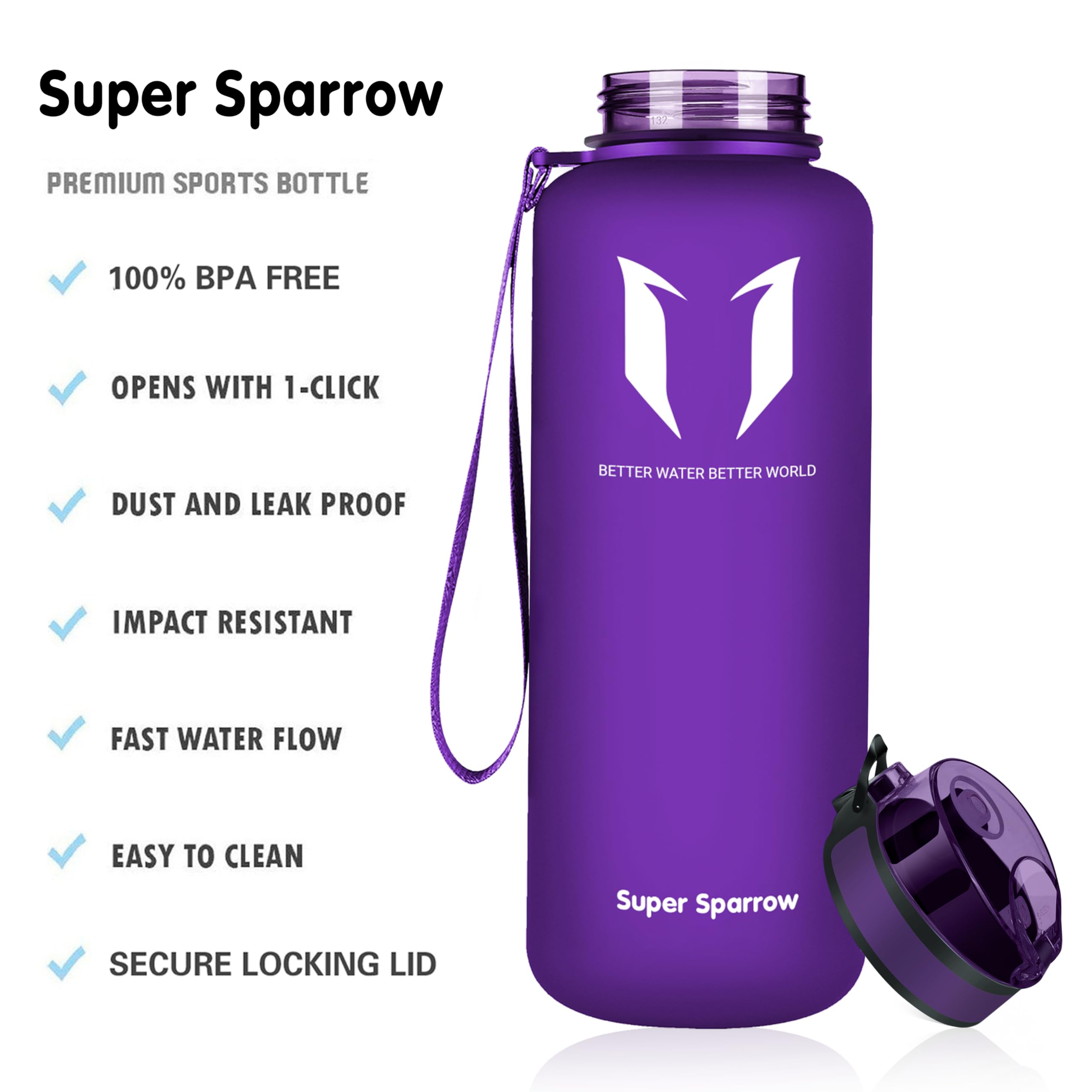 Super Sparrow Borraccia Sportiva & Bottiglia Bambini Senza Perdite - 350ml/500ml/750ml/1L/1.5L - Senza BPA