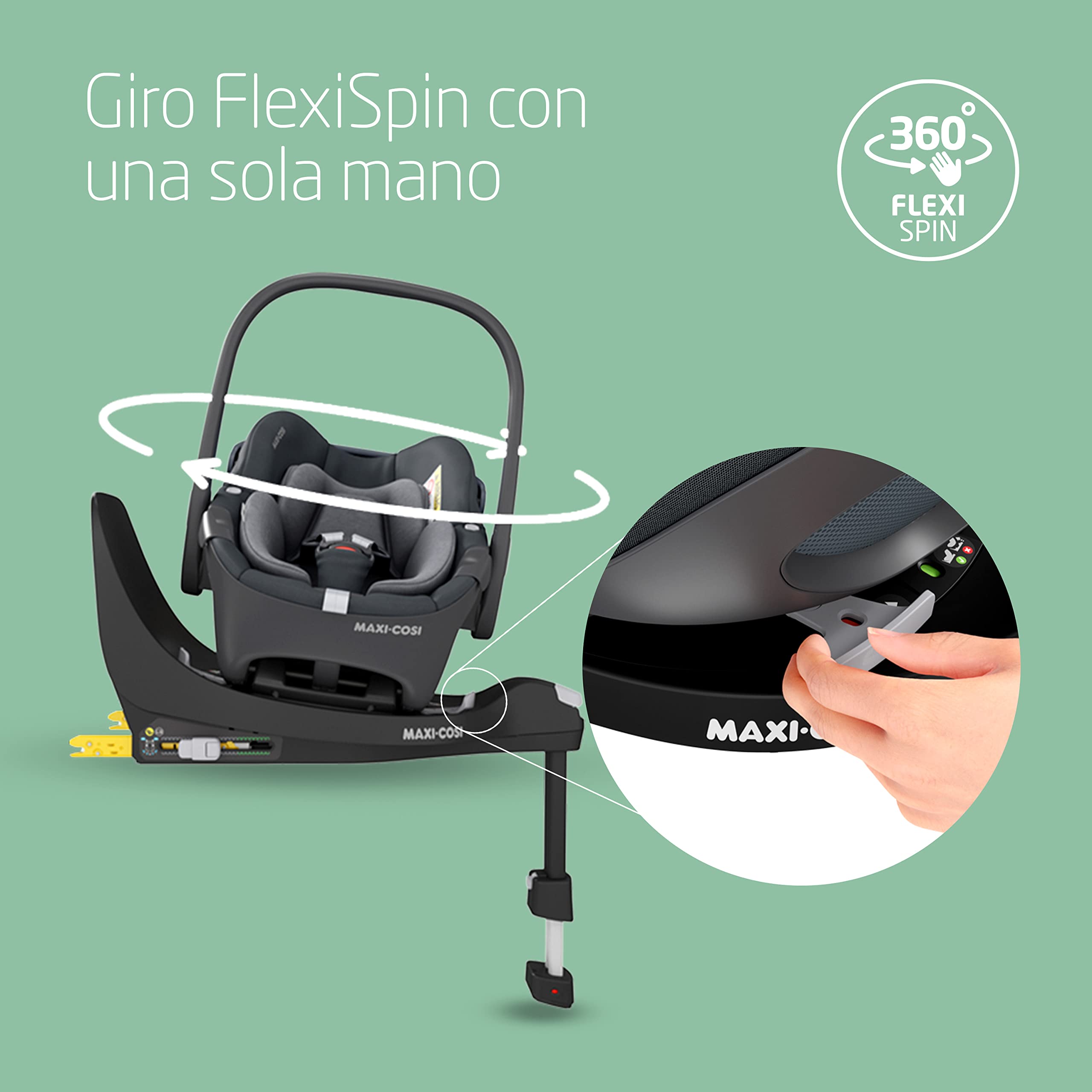Maxi-Cosi FamilyFix 360 i-Size, Base ISOFIX Giratoria 360, Sistema de Silla Coche Giratorio, de 0 a 4 años (40-105 cm), giro FlexiSpin con una mano, control de giro TravelSafe, Click & Go, negra