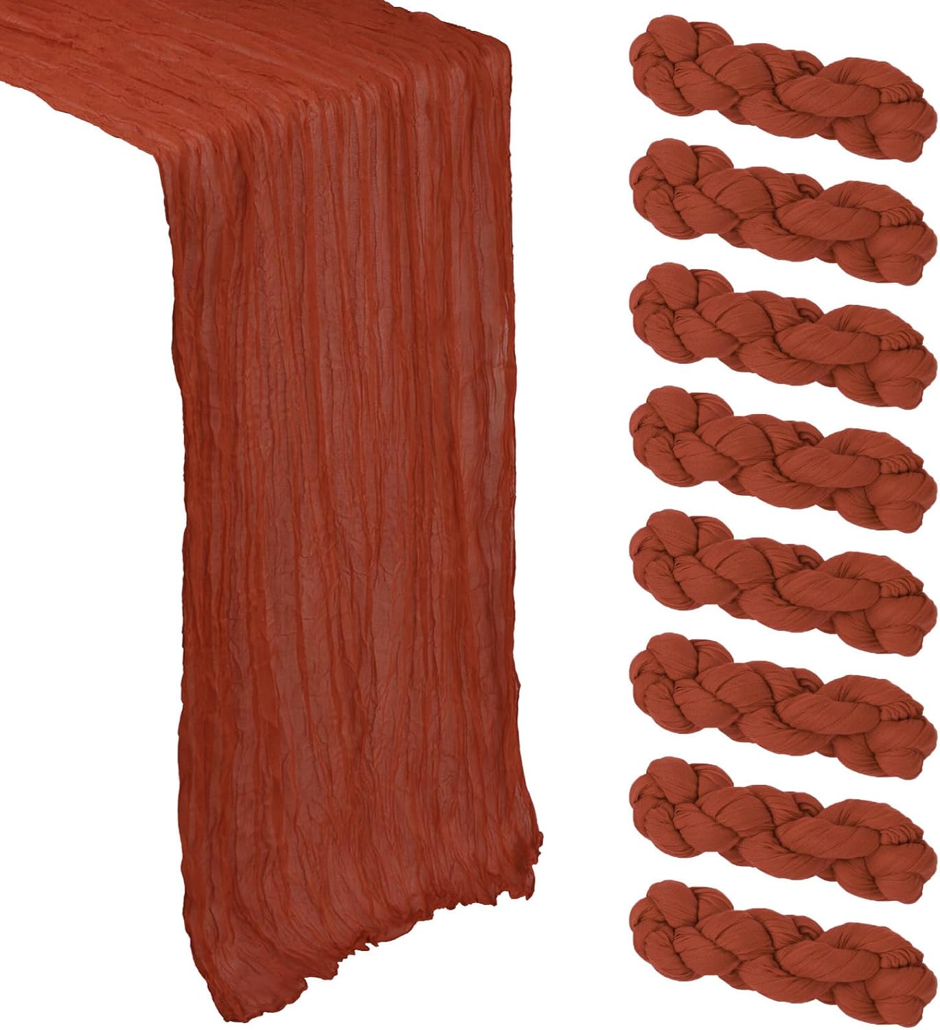 8 Pack Fall Table Runner Terracotta Cheesecloth 10Ft Gauze Cheese Cloth Burnt Orange Table Runner 120 Inch Boho Sheer Rustic for Home Decor Baby Shower Wedding Thanksgiving Holiday Decorations Terracotta 8 Pcs - 10Ft