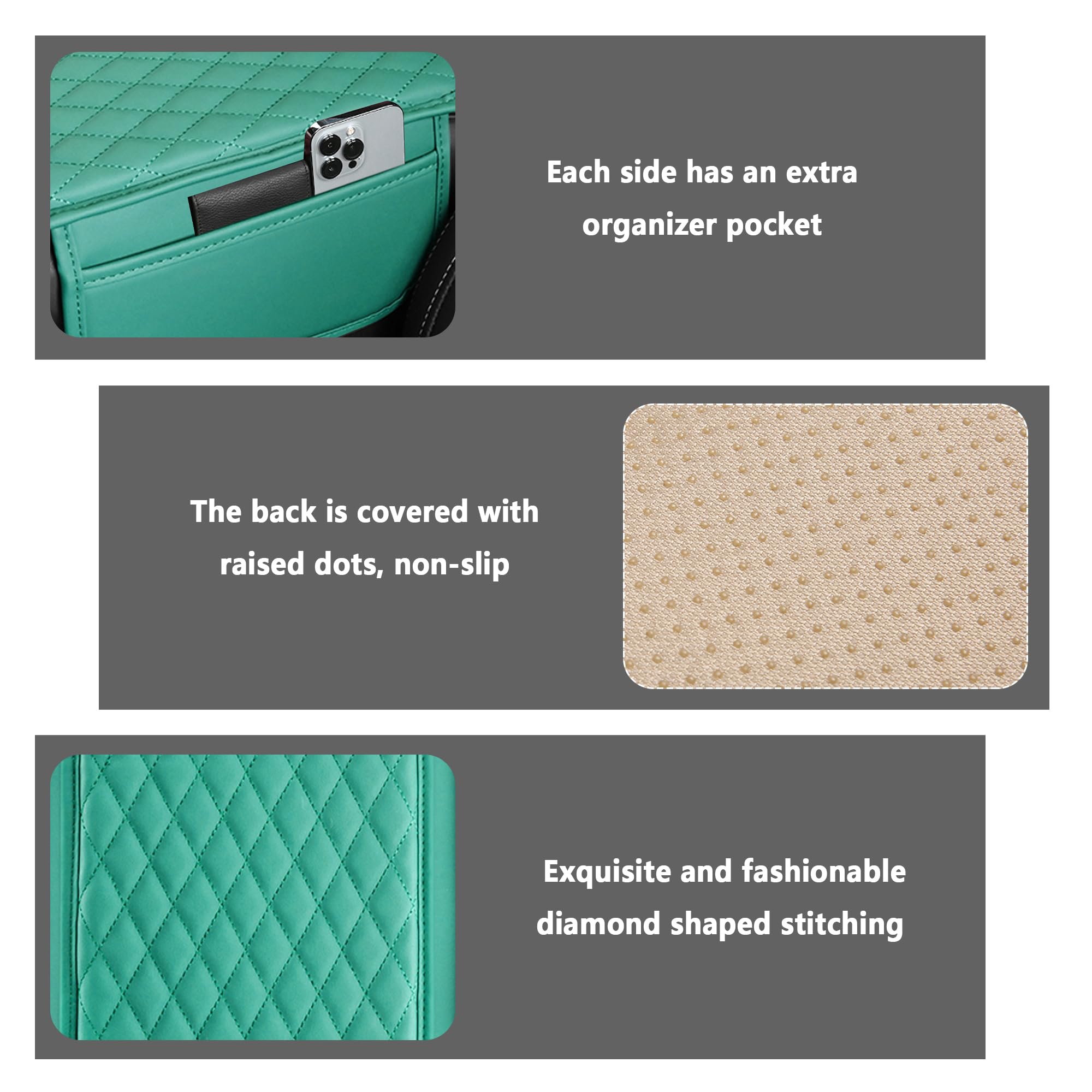 Stacool Upgraded Car Center Console Cover,Microfiber Leather Car Armrest Cover Cushion with 2 Storage Bags,Universal Car Armrest Storage Box (Turquoise) view 3