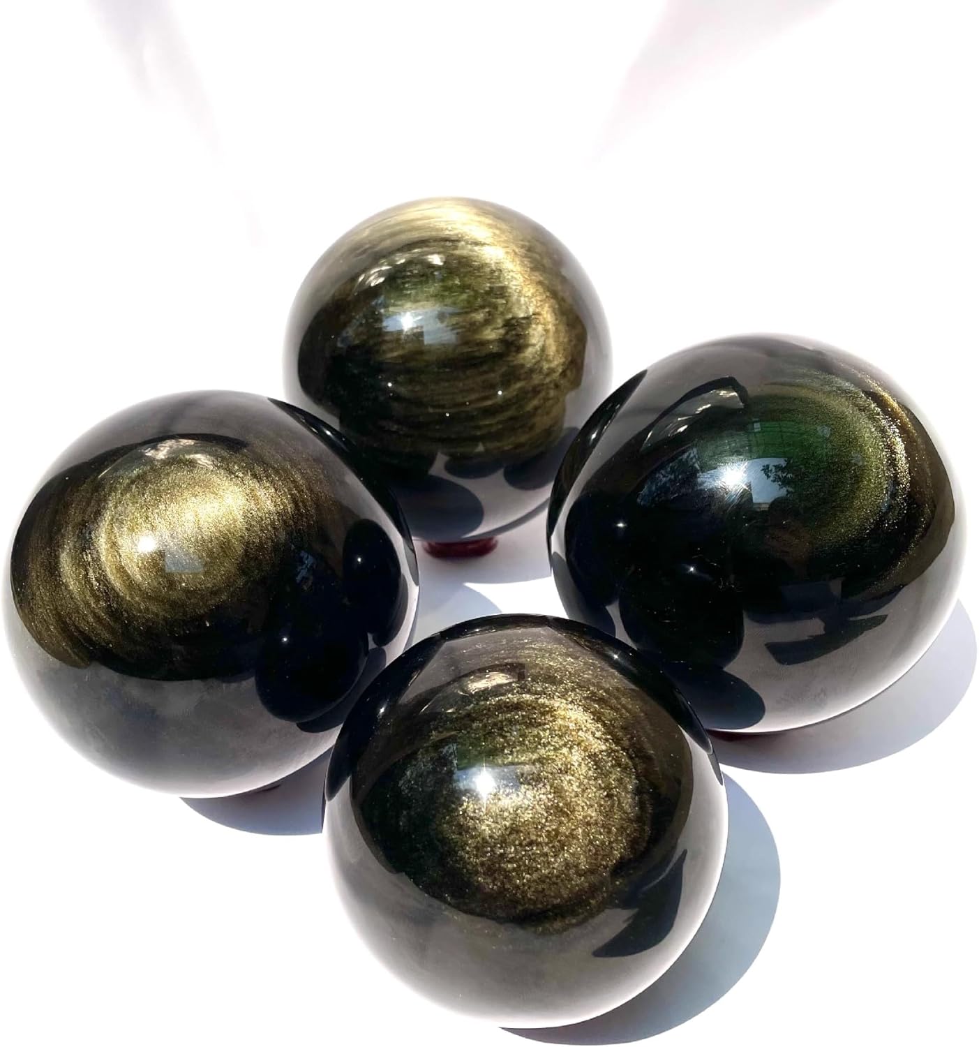 Gold Obsidian Black Crystal Ball Ornaments ore Hand-Polished Living Room Office Decoration,Gold,60mm