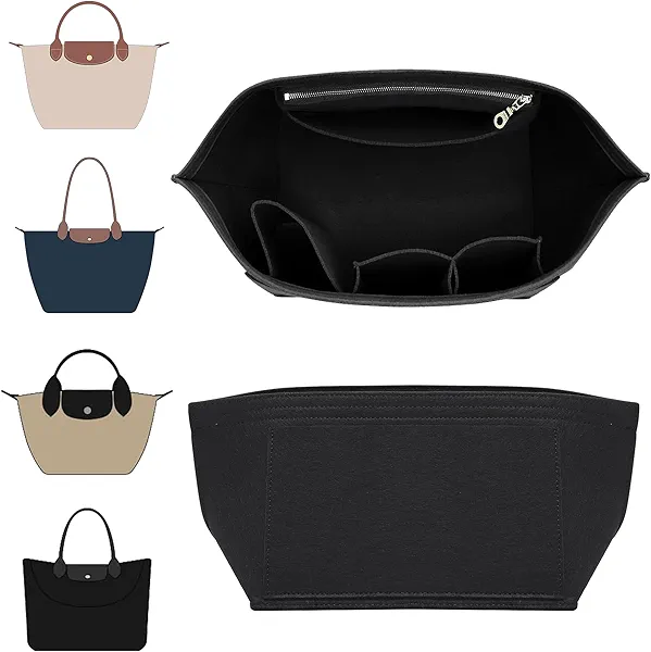 Doxo 2025 Longchamp Organizer Insert Large Purse Bag Organizer with Cup Holderp,Compatible with le pliage Tote Handbags (L,Black)