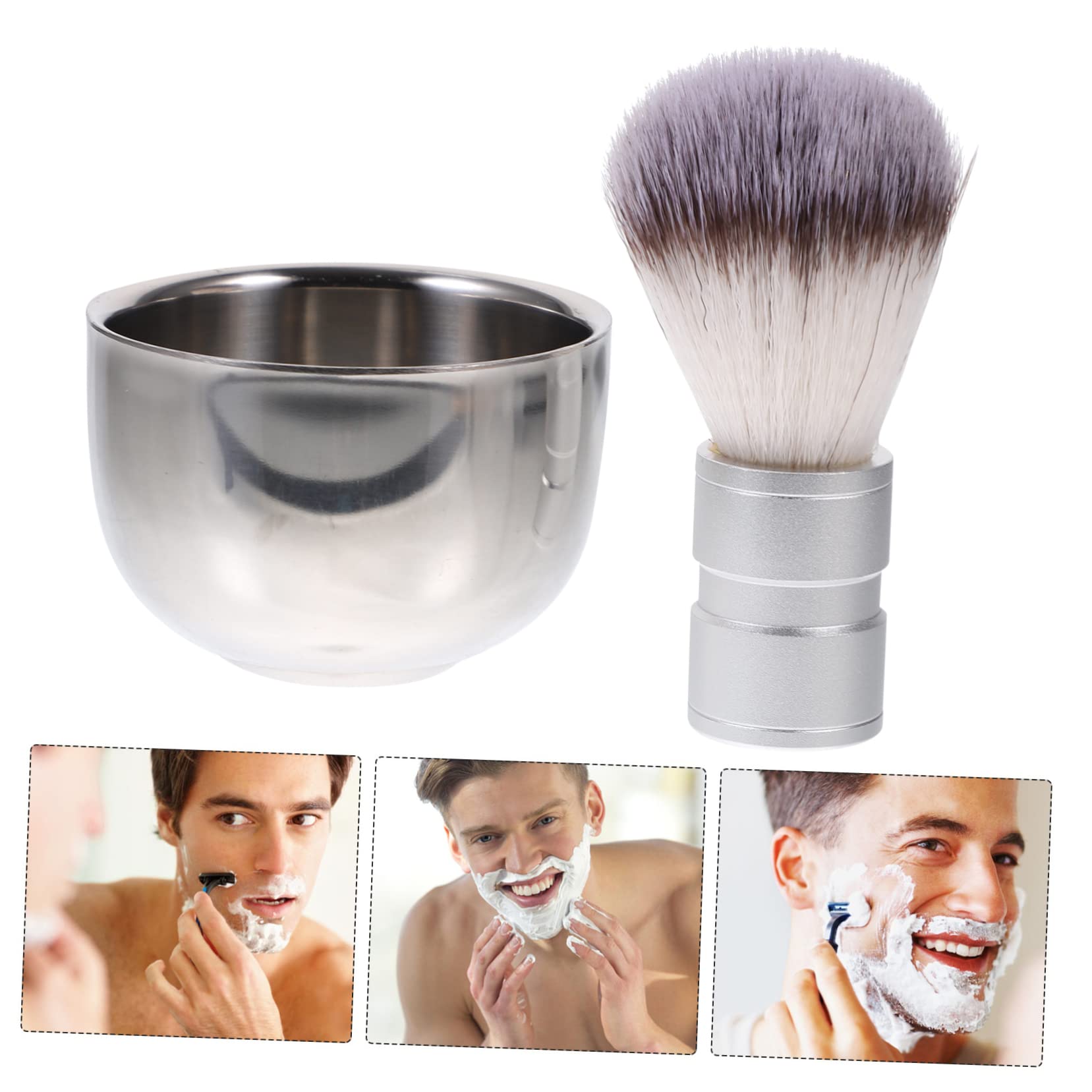 Alipis Spazzola Da Barba Nylon Con Ciotola Da Barba Acciaio Inossidabile Due Strati Colore Casuale Strumento Per Rasatura Confortevole e Tradizionale